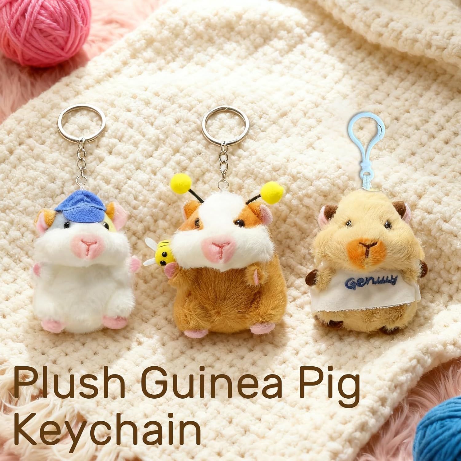 Plush Guinea Pig Keychain - Adorable Stuffed Keyring Bag Charms Gift for Women, Handbag Pendant - Image 2