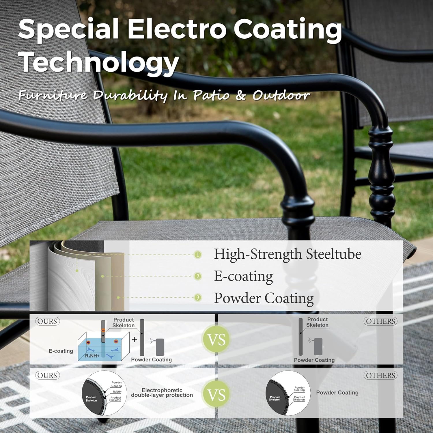 Patio Table and Chairs Set, 7 Pieces Patio Dining Set with 6 Textilene Chairs, and Round Outdoor Dining Table with Umbrella Hole for Garden Lawn Porch and Backyard Poolside, Grey