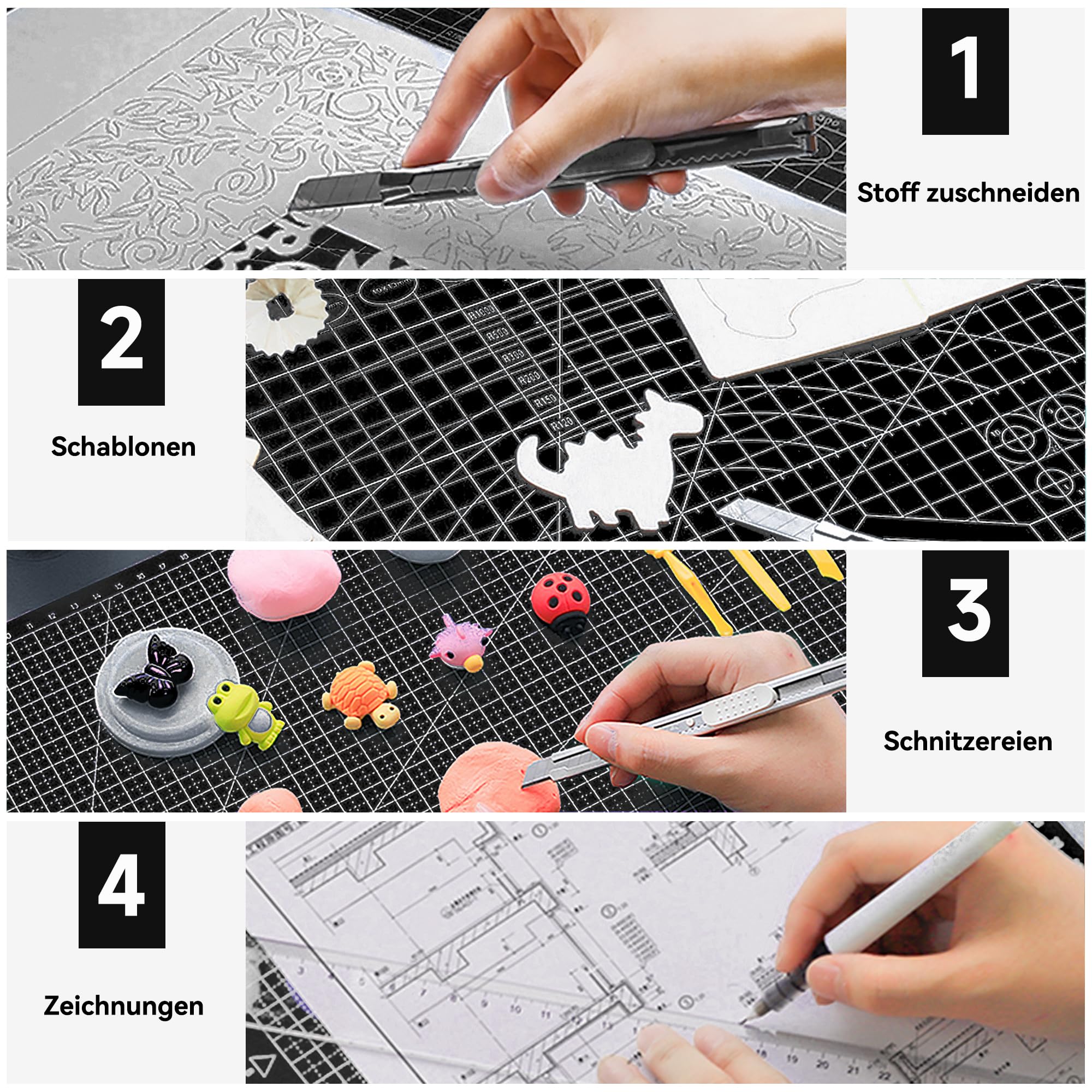 Miuzei Tappetino da taglio A2 con cutter circolare, tappetino da taglio grande, resistente ai tagli, autorigenerante, perfetto per cucito, artigianato, patchwork, 45 x 60 cm, nero