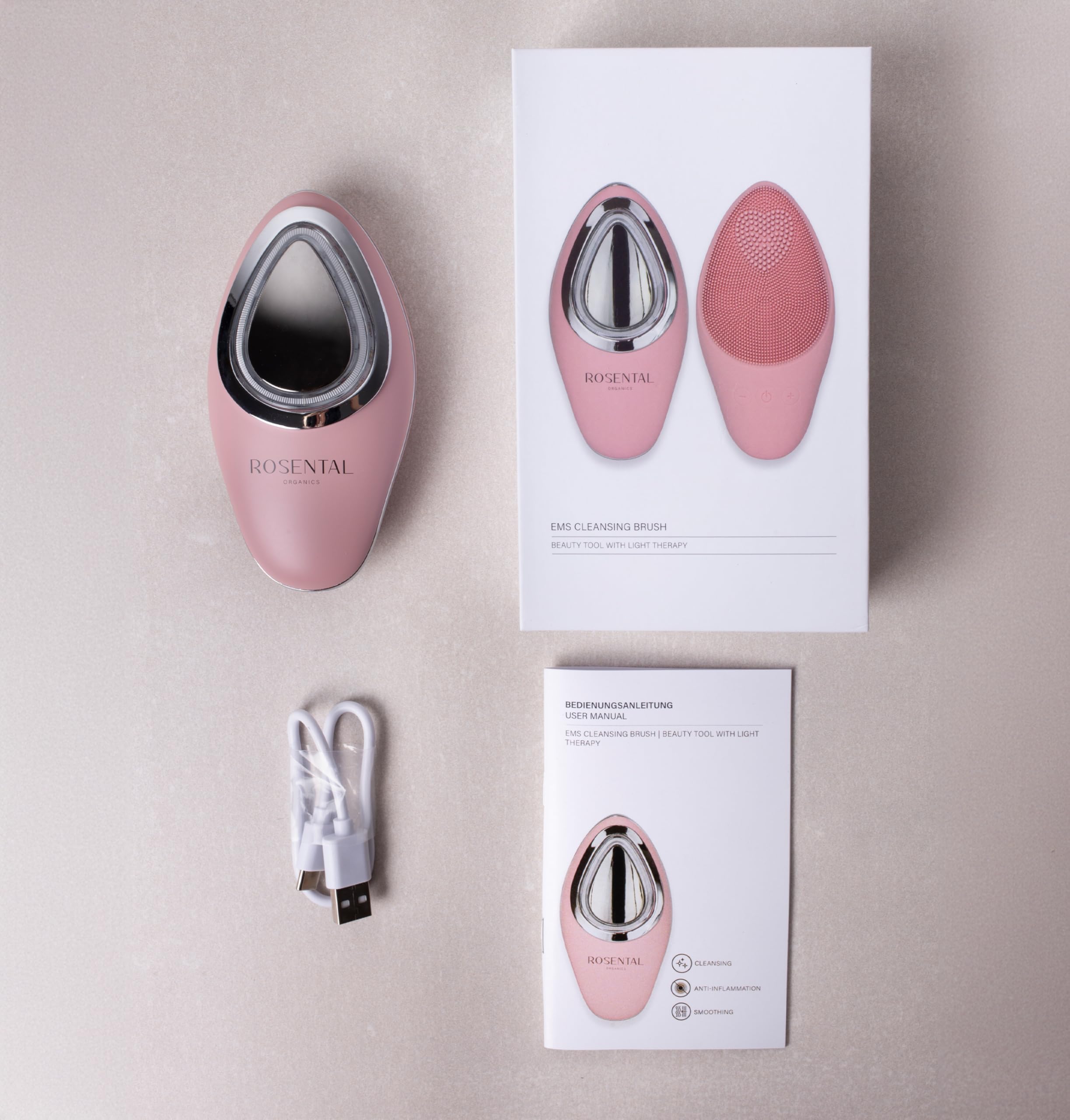 Rosental Organics Multifunktionale EMS Cleansing Brush - 4-in-1 Gesichtsreinigungsbürste/Gesichtsreinigungsgerät mit Vibration, Wärme, Ionentechnologie- Für Tiefenreinigung - Für alle Hauttypen