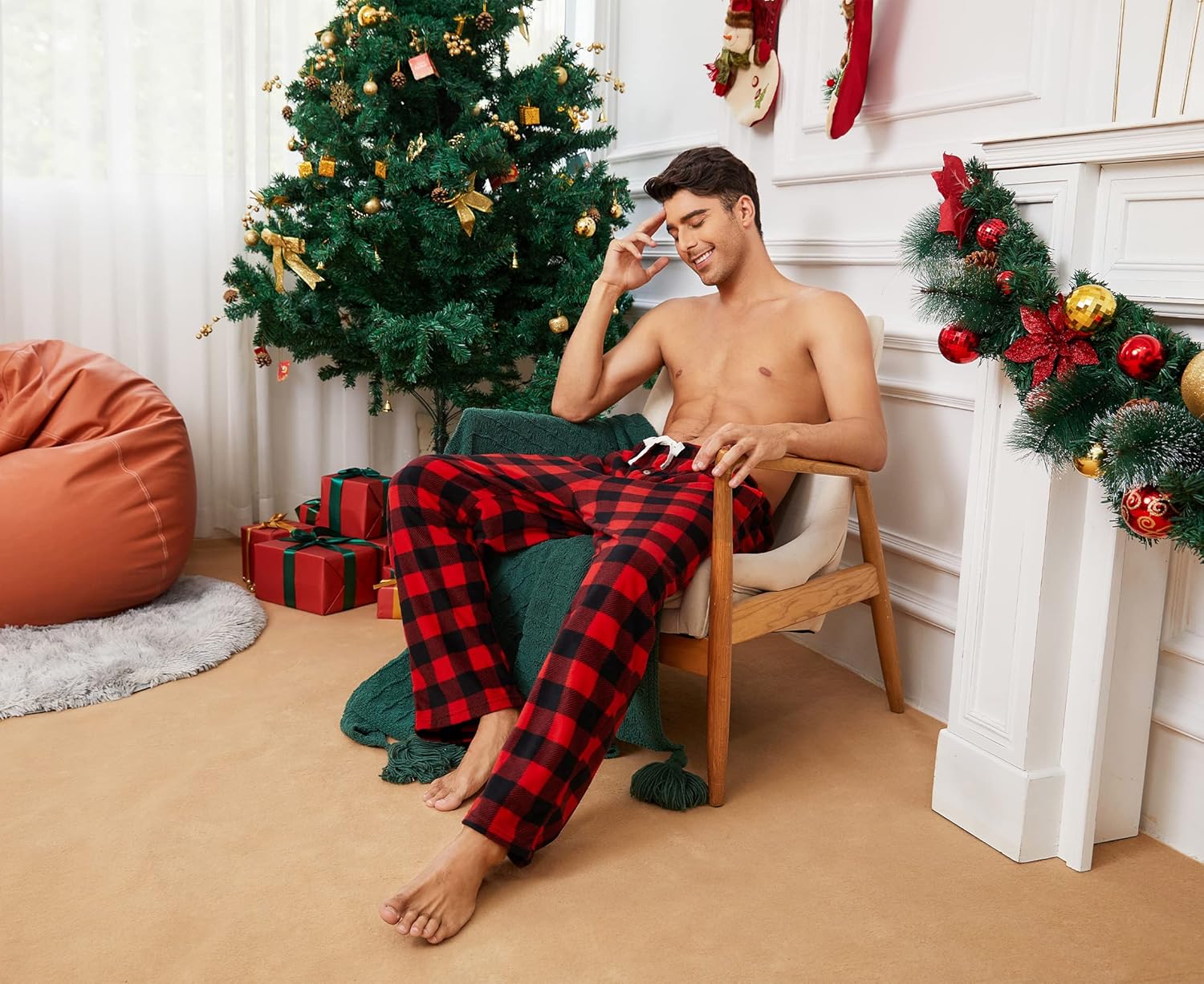 U2SKIIN Mens Fleece Pajama Pants, Warm Plaid Lounge Pj Bottoms for Men with Pockets Soft - Image 6