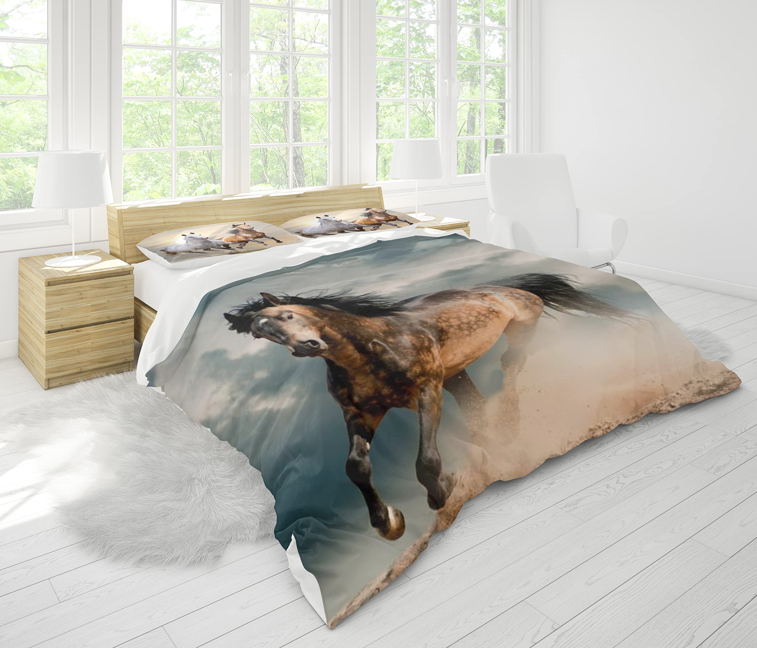 Set di biancheria da letto reversibile in poliestere a forma di cavallo