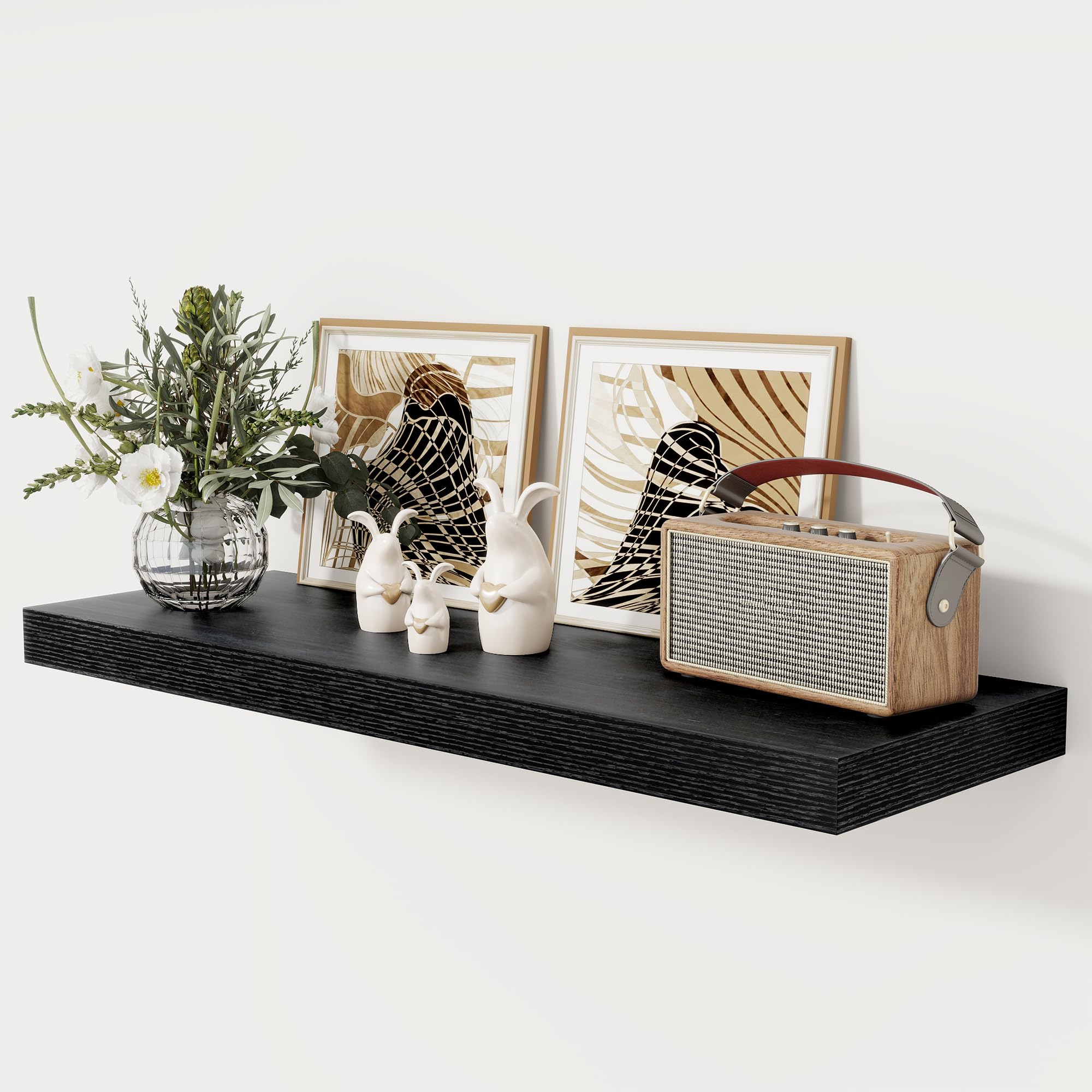 Fun Memories Floating Shelves, 29.5cm Deep Modern Wall Shelf 5cm Thick, Wall Decor Home Storage & Display for Kitchen, Living Room, Bedroom, 90cm Black — image 1