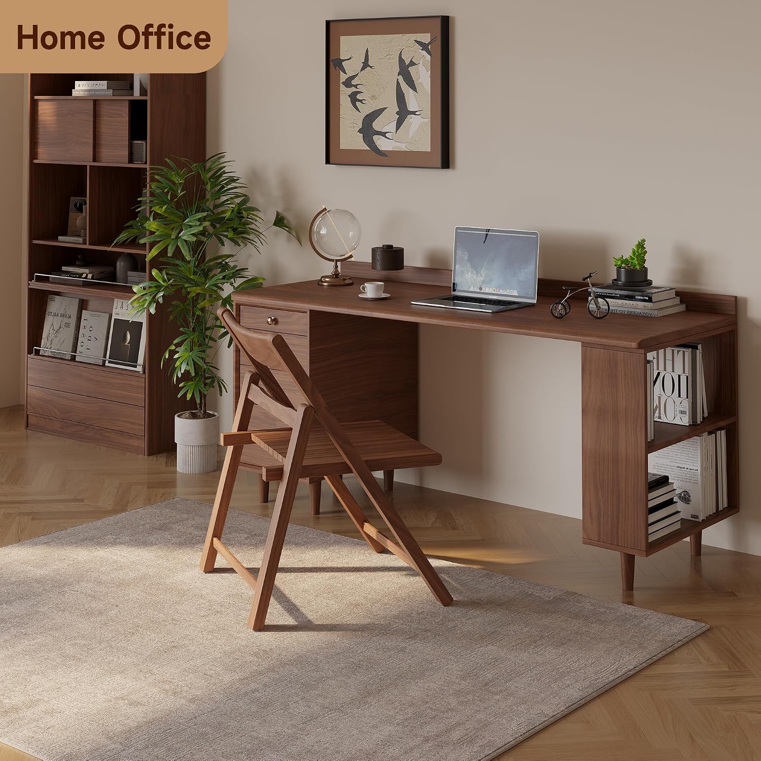 Solid Wood Folding Dining Chairs 2 Pack, Space-Saving, Walnut