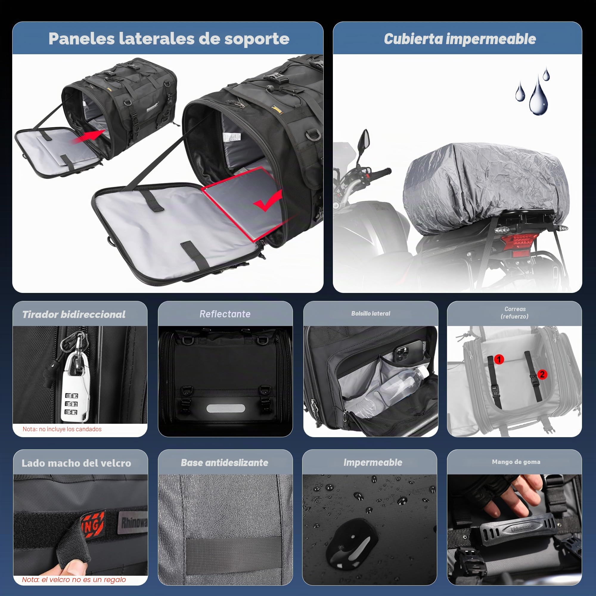 ENJOHOS Bolsa Moto Asiento Trasero Expandible 40-60L Bolsa Trasera Moto Impermeable Maletas Bolsa de Viaje de Cola para Motocicleta con Estuche de Lluvia y Bandolera, Negro