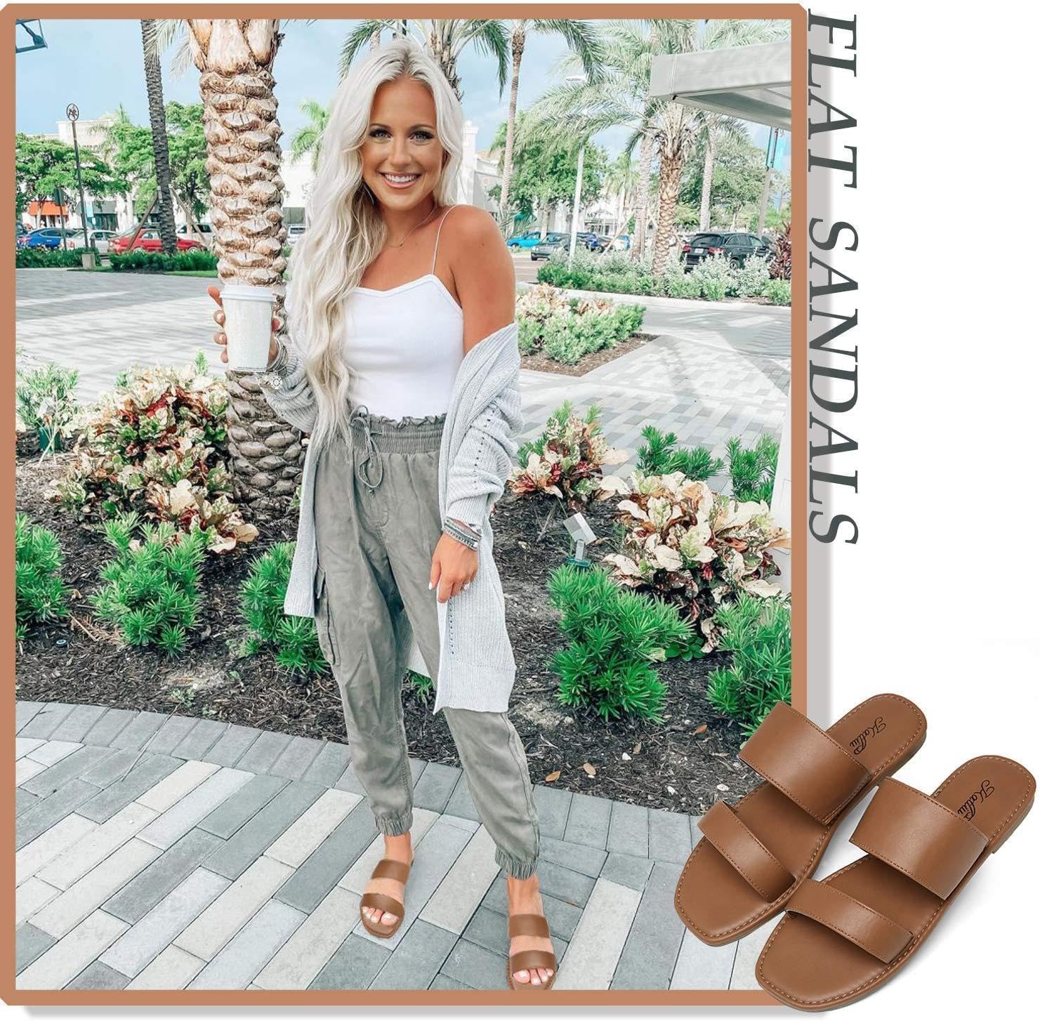 katliu Women's Flat Sandals Two Strap Slide Sandals Open Toe - Image 2