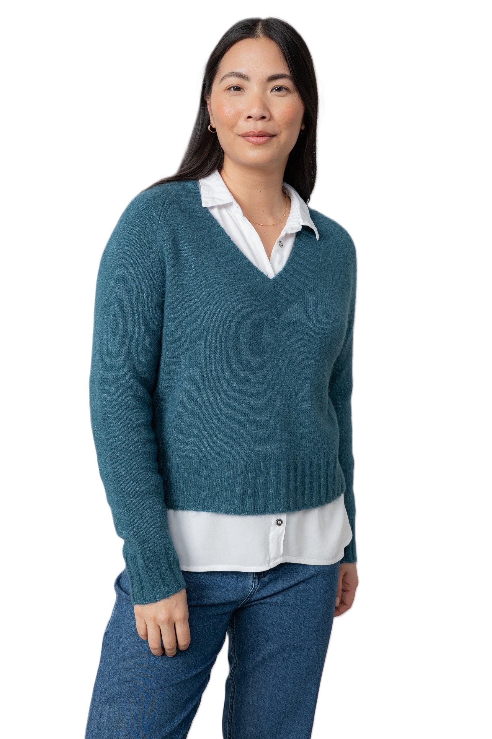 Lily & Me Woodchester V-Neck Boxy Knit Jumper - Petrol - Size 10
