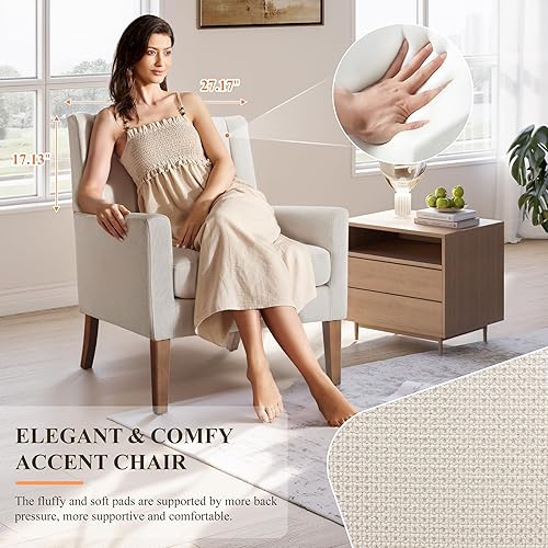 Miniatura 5 de Sillas decorativas para sala de estar, sillas de sala de estar de tela de madera de mediados de siglo, silla con brazo, sillas laterales para sala