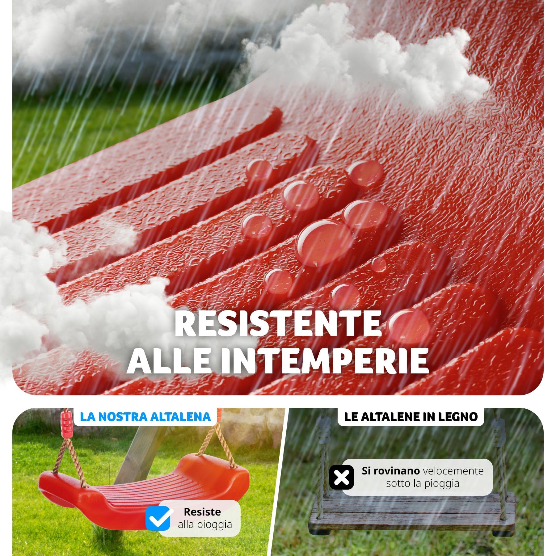 tectake® Altalena da Giardino per Bambini, Altalena da Giardino per Adulti, Ergonomica, Antiscivolo, Altalena a Dondolo da Esterno Regolabile in Altezza, Resistente alle Intemperie - Rosso