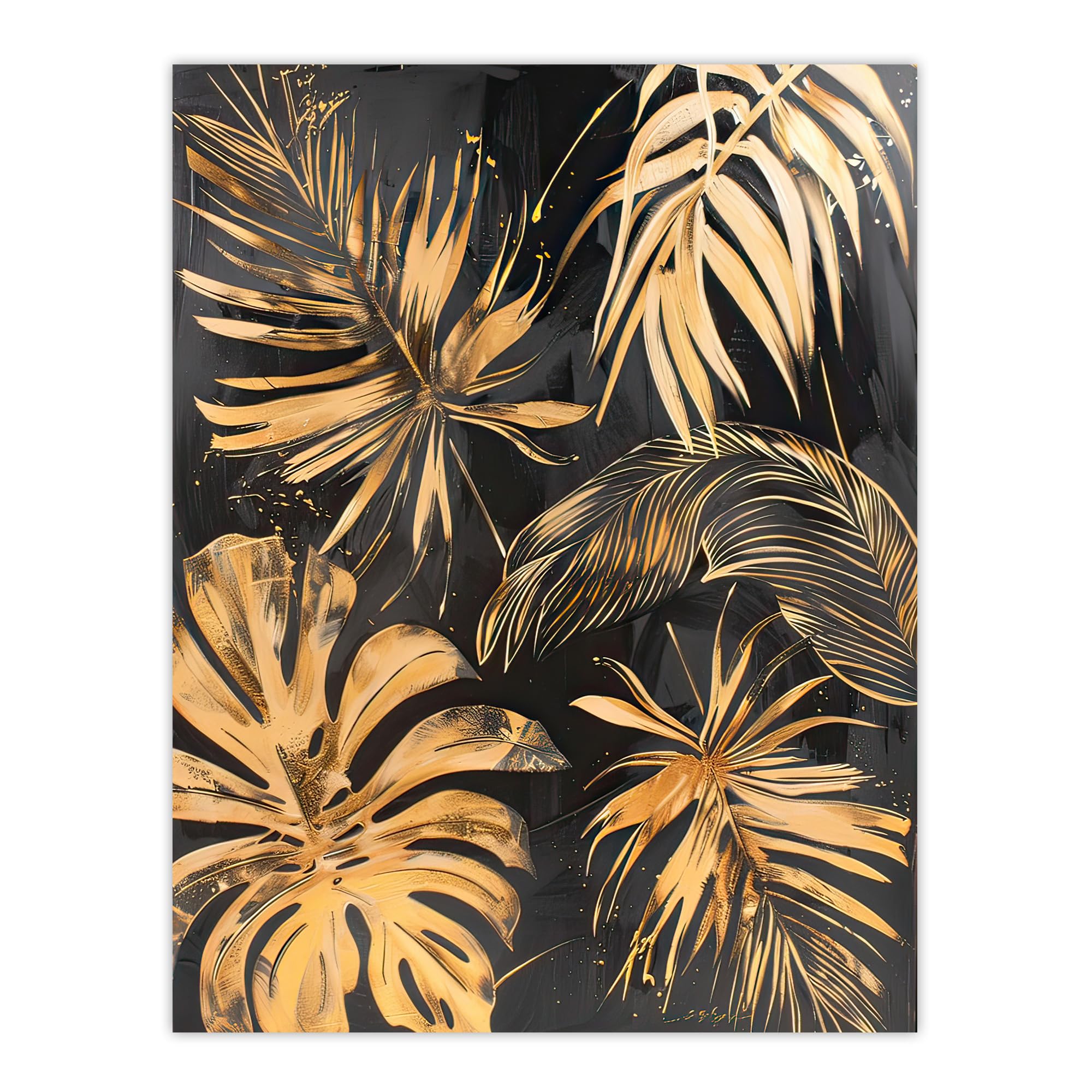 Artery8 Golden Monstera Leaf Palm Frond Dark Plant Lover Living Room Large Wall Art Poster Print Thick Paper 18X24 Inch