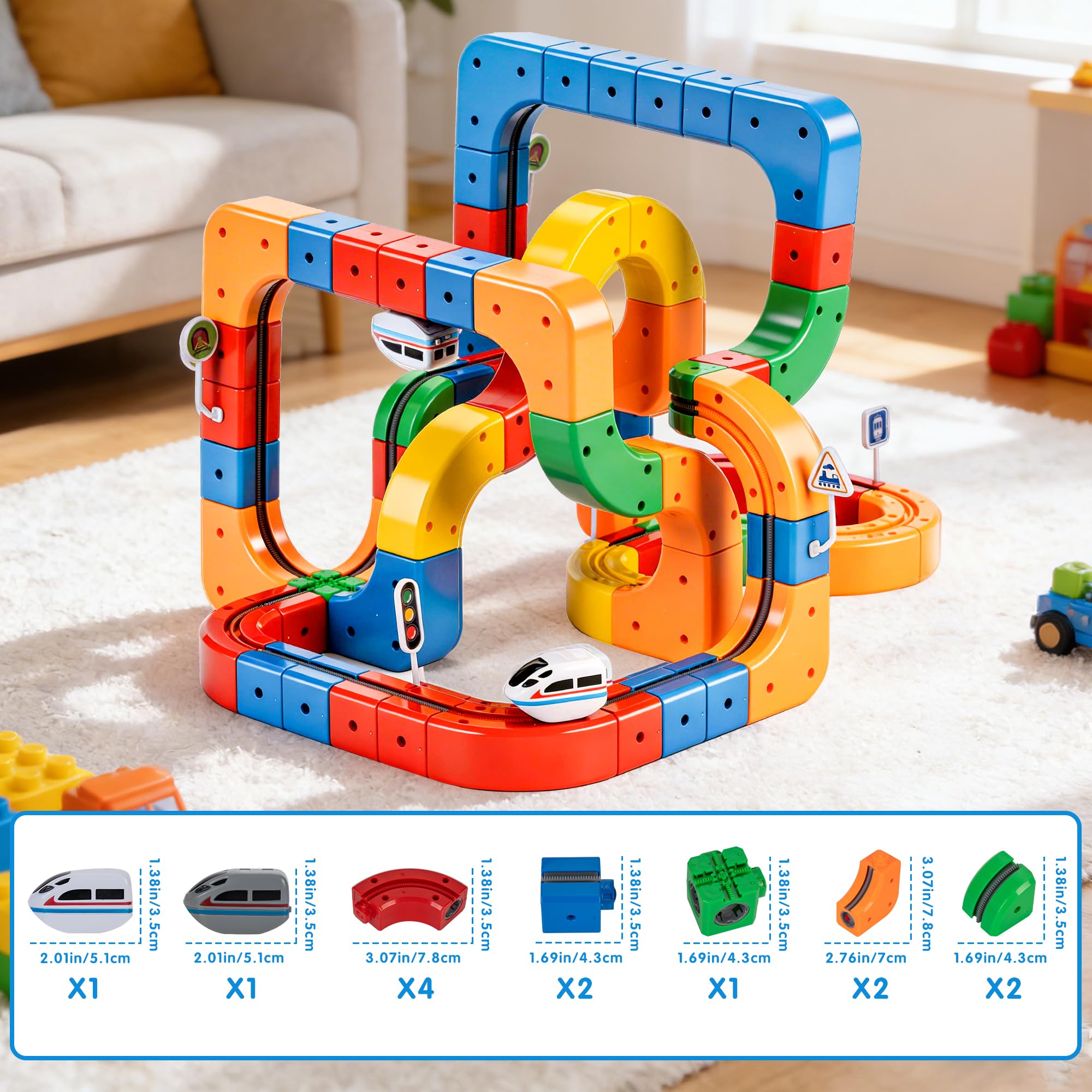 Sitodier Elektrische Eisenbahn mit Flexibler Rennbahn, 123-teiliges 3D-Würfelbahn-Set mit motorisiertem Zug, der der Schwerkraft trotzt, Bahnbauset für Kinder im Alter von 3, 4, 5, 6, 7 und 8 Jahren