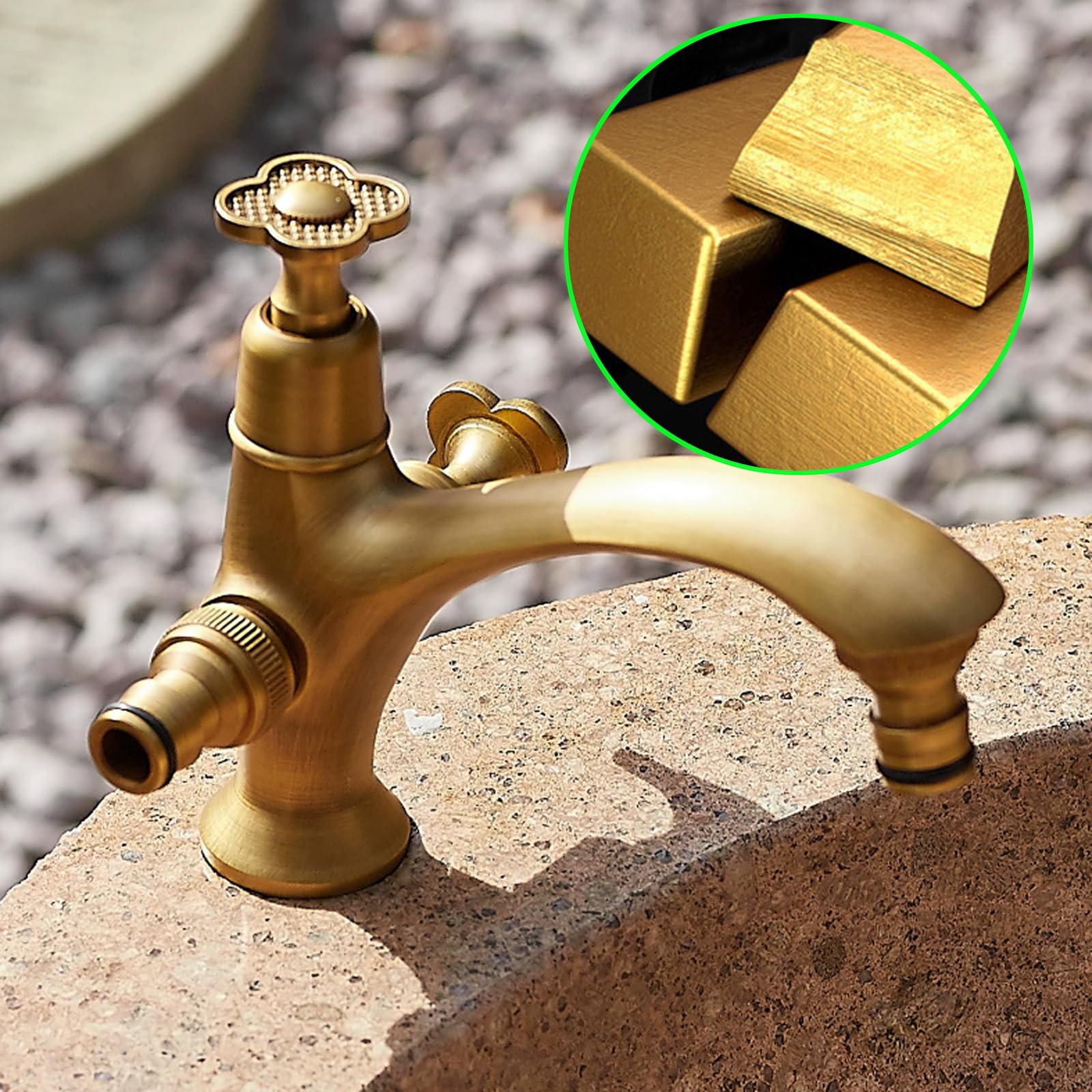 Grifo De Jardin Laton Giratorio De 360° Grifo Lavadora Doble Salida Solo Agua Fría Apto para Exterior O Baño,Negro