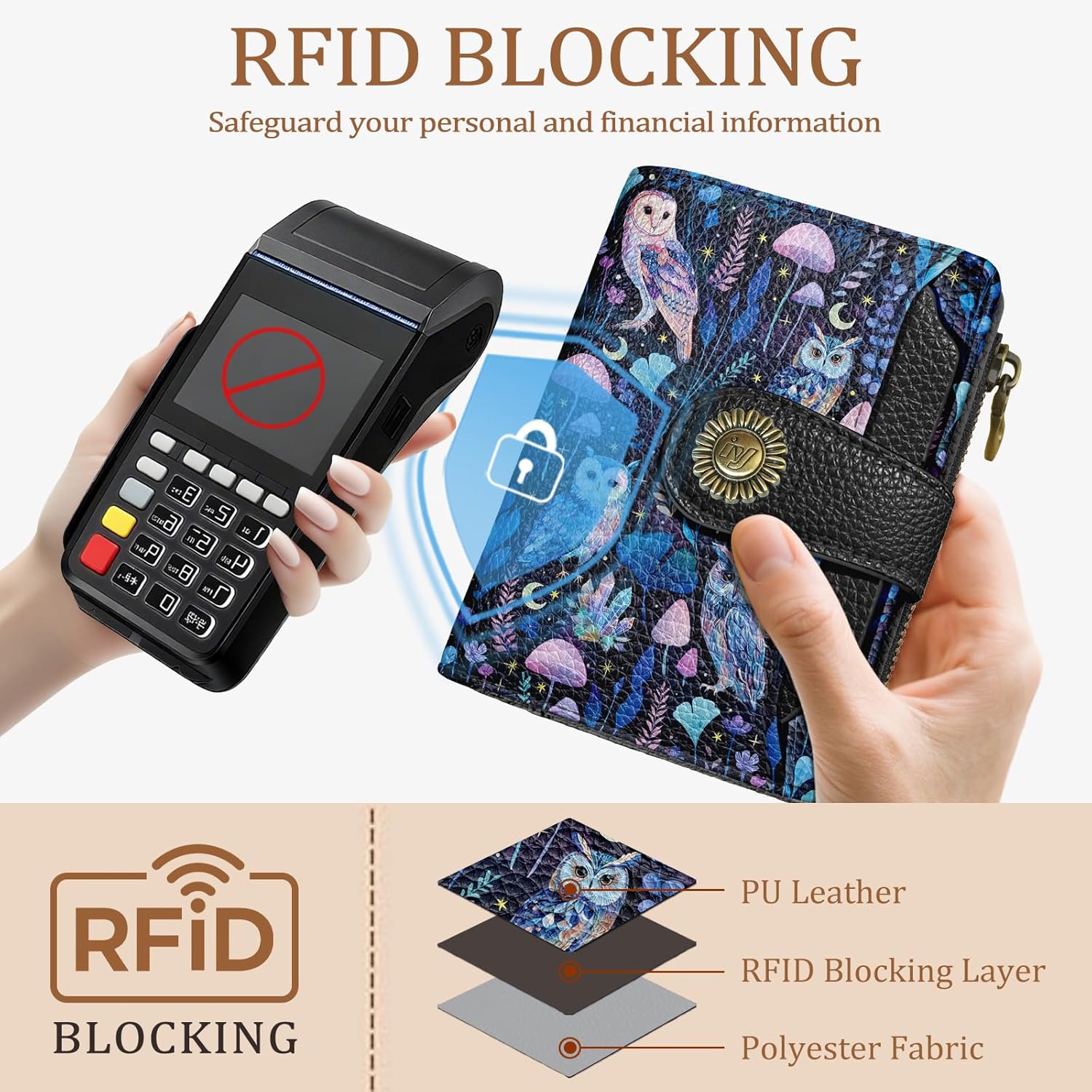 Owl Small Wallet Women RFID Blocking Bifold, Credit Card Holder, Zipper Coin Pocket, PU Leather, Magic, Compact, Travel, 4 ID Window, 14 Card Slots, Cash Purse, Ladies Woman Female Girls - Image 3