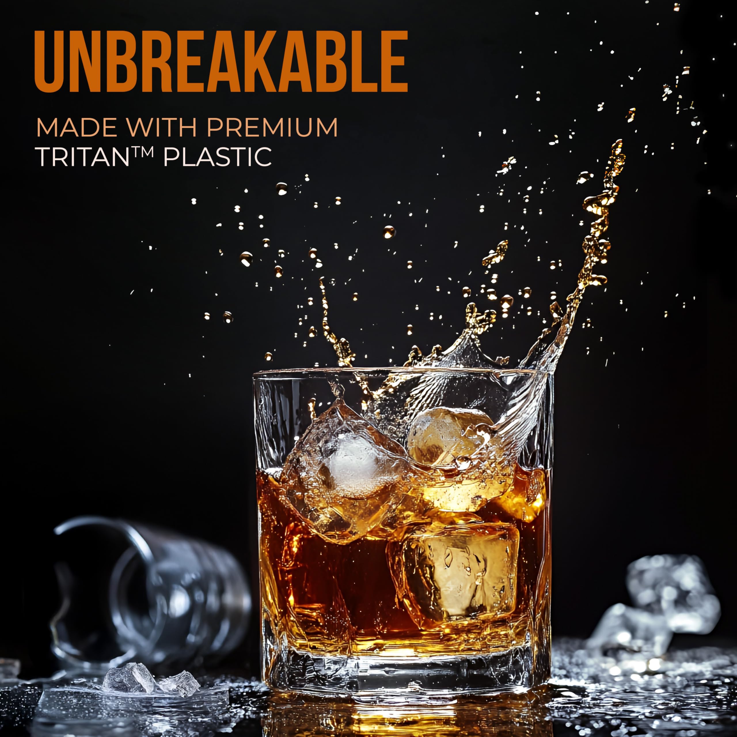 Verres à whisky incassables – 354oz Tritan en plastique incassable avec verres à cocktails classiques pour Scotch, Bourbon et Highballs – Sans BPA et passe au lave-vaisselle (lot de 8)