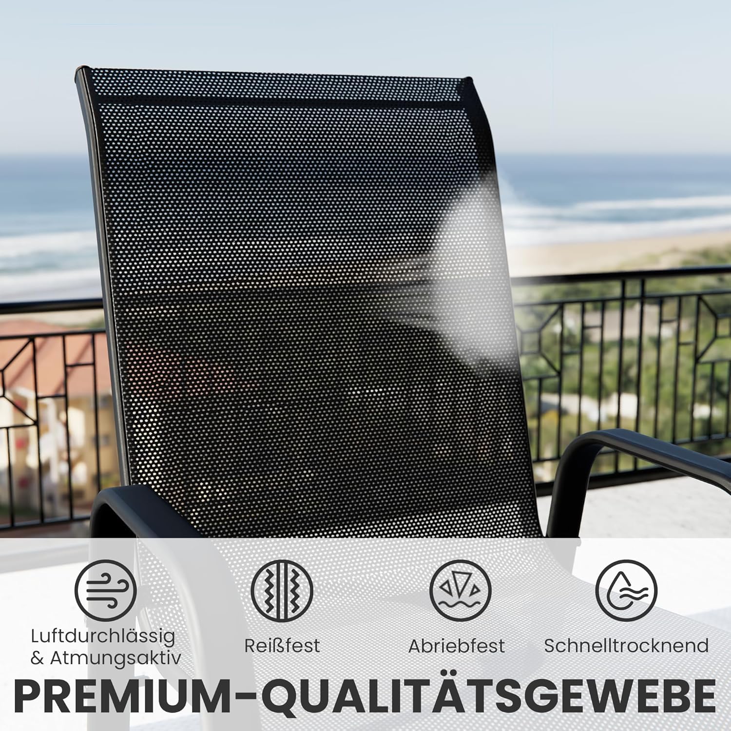 2026 Aufwertung Hochlehner 6er Set Gartenstühle wetterfest, Stapelbar Terrassenstühle Sitzgruppenstühle mit hoher Rückenlehne & atmungsaktivem Textilen, Ideal für Garten, Balkon, Terrasse und Camping