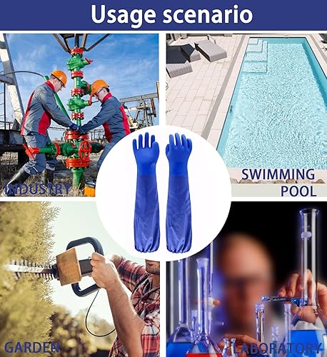 Miniatura 6 de LIICHAAO Guantes de pesca impermeables largos, guantes de hiedra venenosa de limpieza, piscina de acuario, abrasión resistente al codo largo