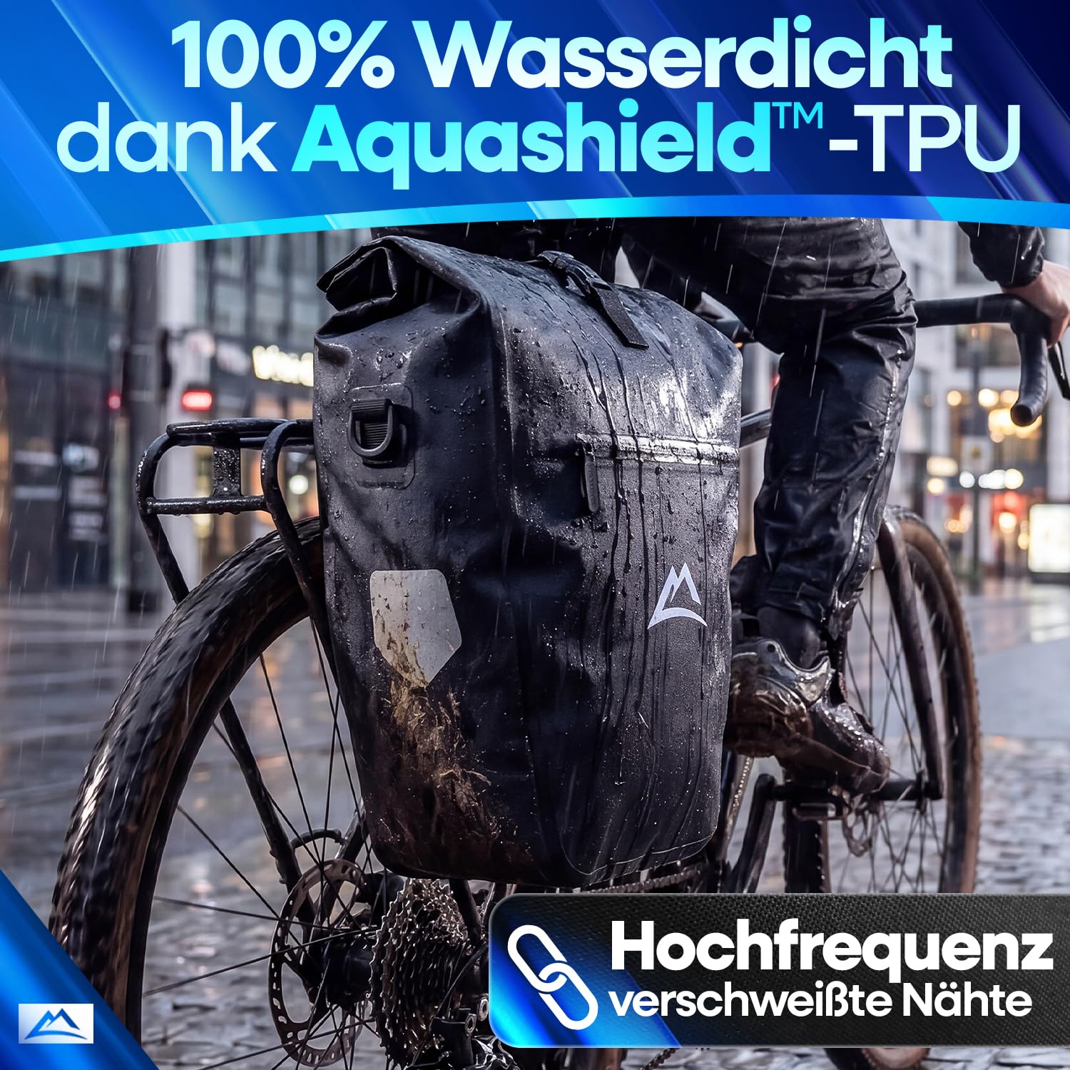 Nextcover® Fahrradtasche für Gepäckträger [AquaShield-TPU] I 100% wasserdichte Gepäckträgertasche mit klick-System & Rollverschluss I Reflektierende Fahrrad Tasche Inkl. Tragegurt, Fahrradtaschen