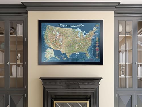 Miniatura 7 de GEOJANGO National Parks Push Pin Map with Terrain, USA Interstates, All NPS Sites, Landmarks, Highest Peak by State - Voyager Edition - Framed Map,