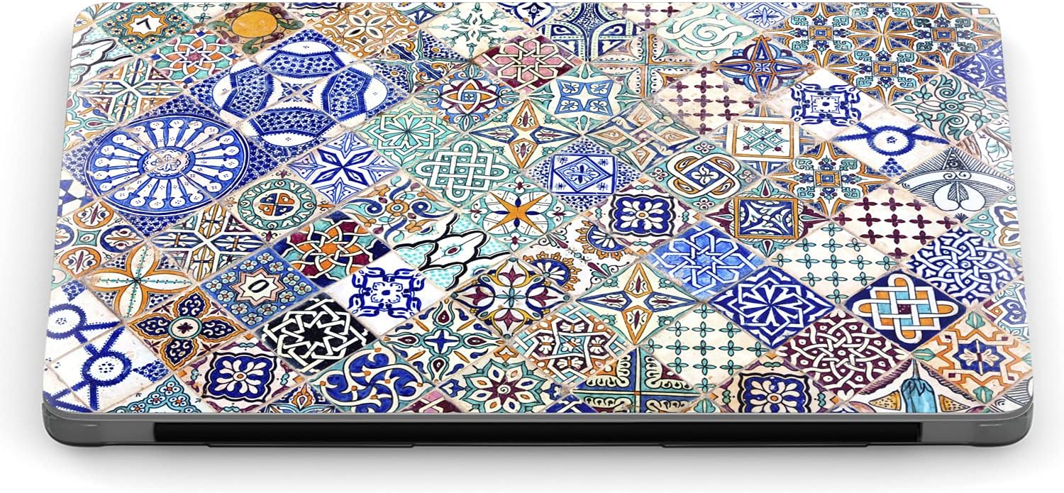 Mertak Hard Case Compatible with MacBook Pro 16 14 Air 15 13 inch M3 M2 M1 Mac 2024 2023 2022 2018 Plastic Clear Bohemian Pattern Mosaic Protective Moroccan Tiles Cover Laptop Print Blue Ethnic