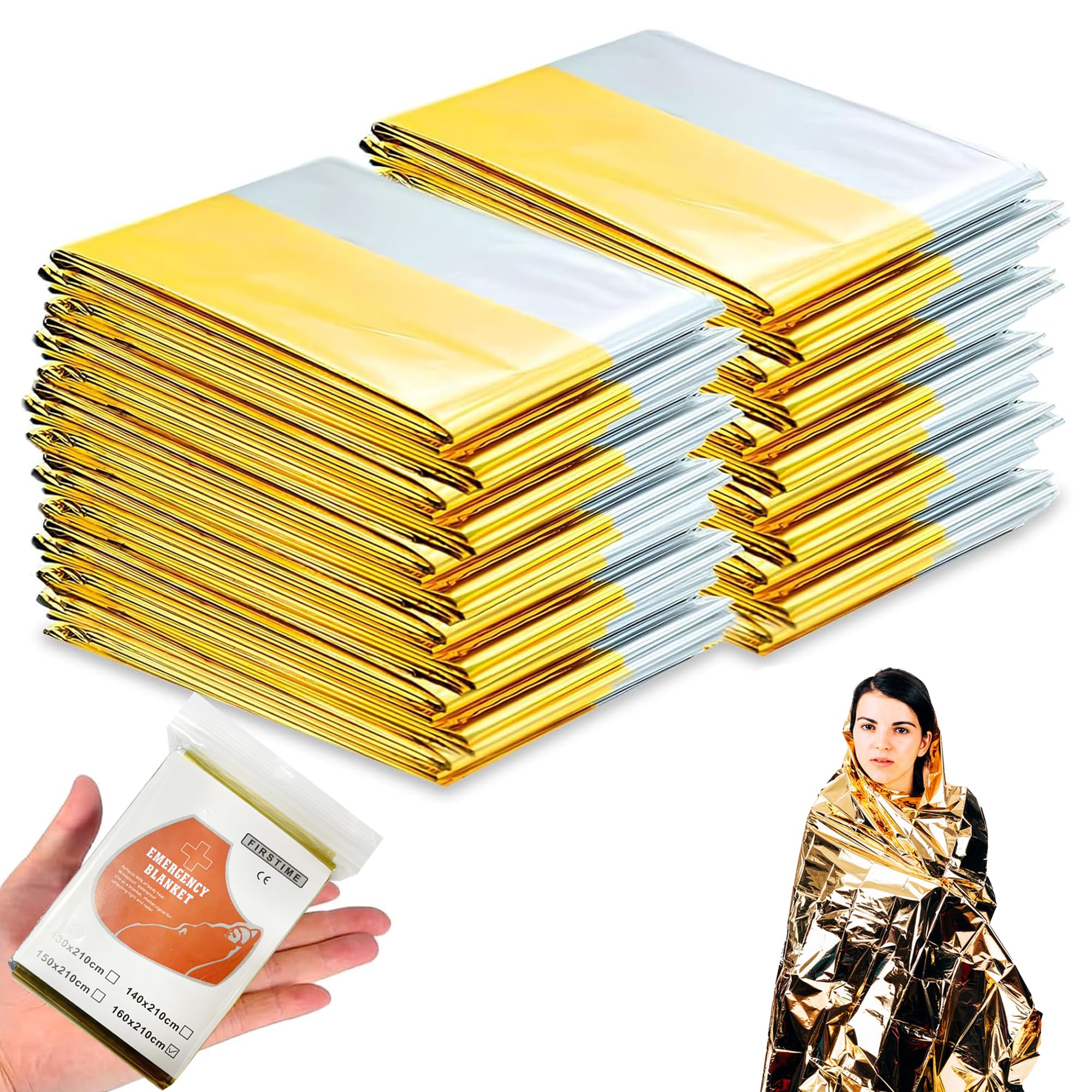 Manta termica Supervivencia 10 Piezas Aluminio Dorado Plateado 210x160 cm Emergencia Rescate