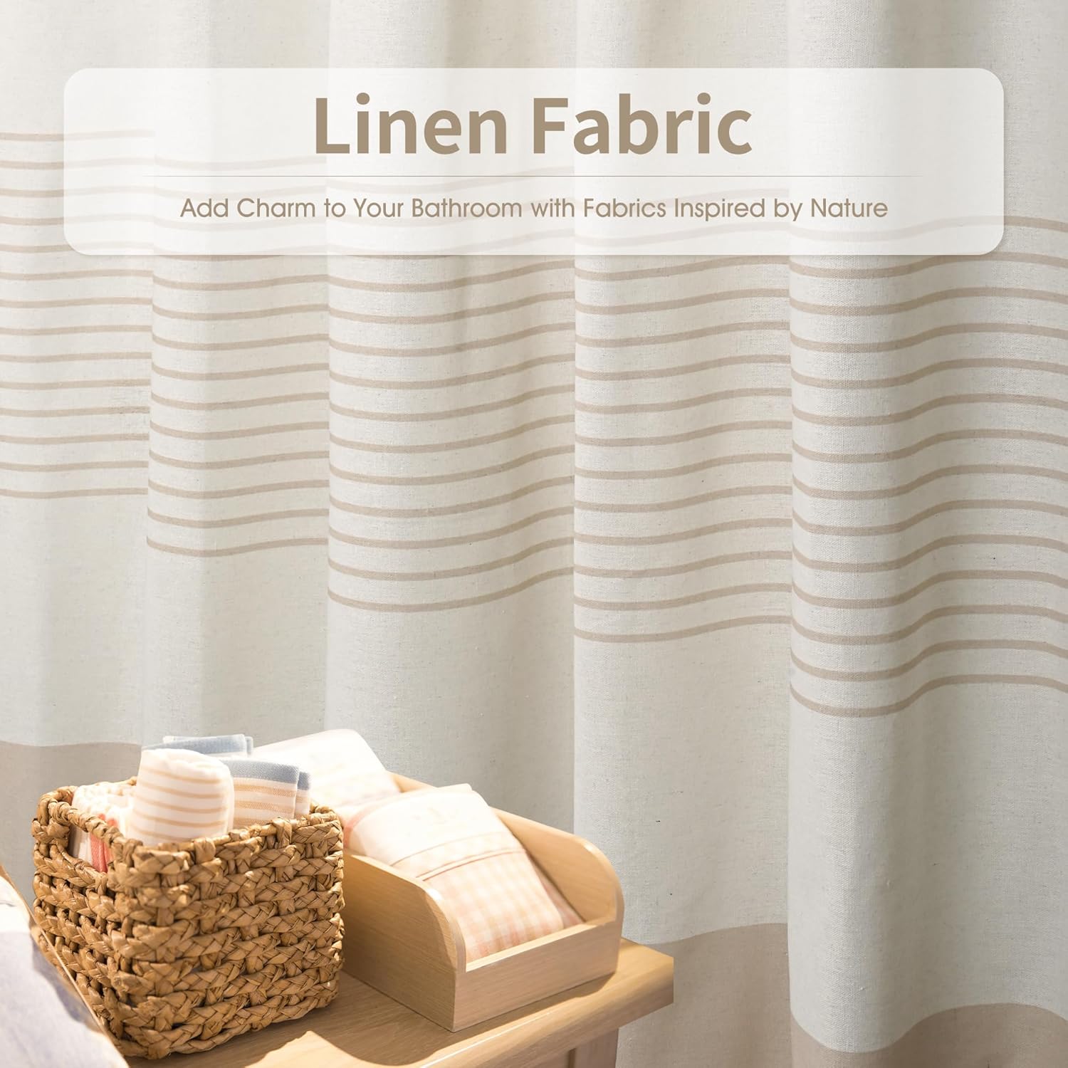 Beige Linen Look Shower Curtain – Rustic Boho Farmhouse Style for Bathroom Decor, Waterproof & Wrinkle-Resistant Fabric, 72"x72" with 12 Hooks