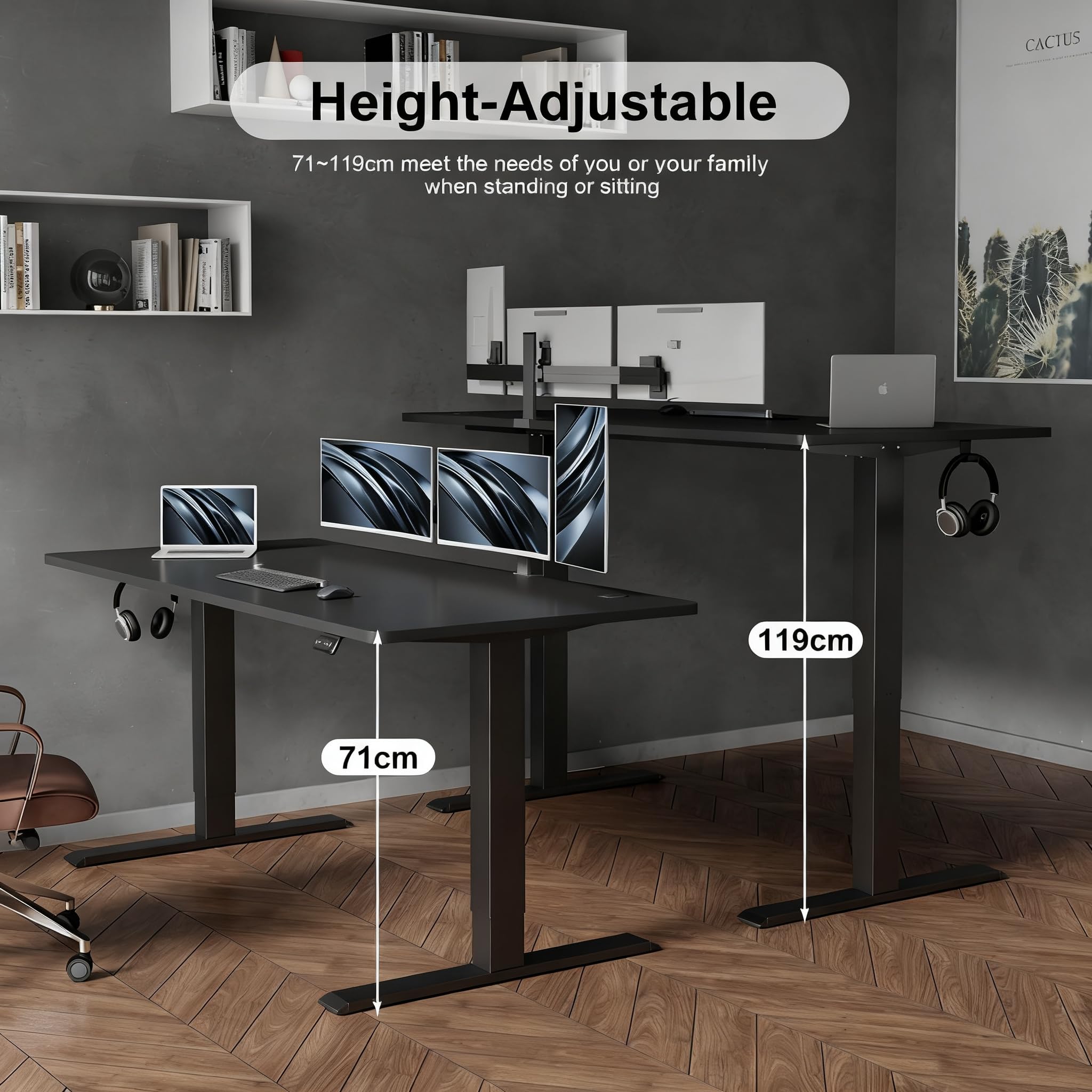 Devoko In Hoogte Verstelbaar Elektrisch Bureau, Type C Oplaadpoort, 120x80cm, Kabel Management Bak en 3 Functie Geheugen, Computer Bureau met Antibotsingstechnologie, Eiken