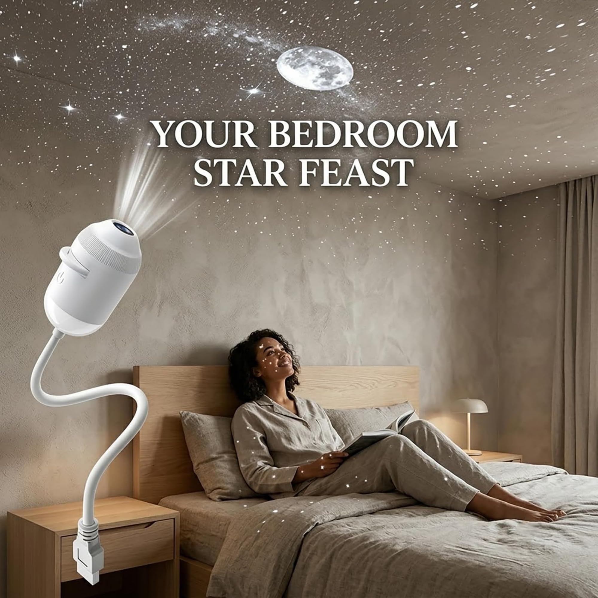 Proyector de Luz Nocturna Holográfico 5D Inteligente HD Dinámico, Proyector Cielo Estrellado HD Plug&Play, Brillo Ajustable 360°, Ideal Dormitorios, Meditación, Cine En Casa (24 Films)