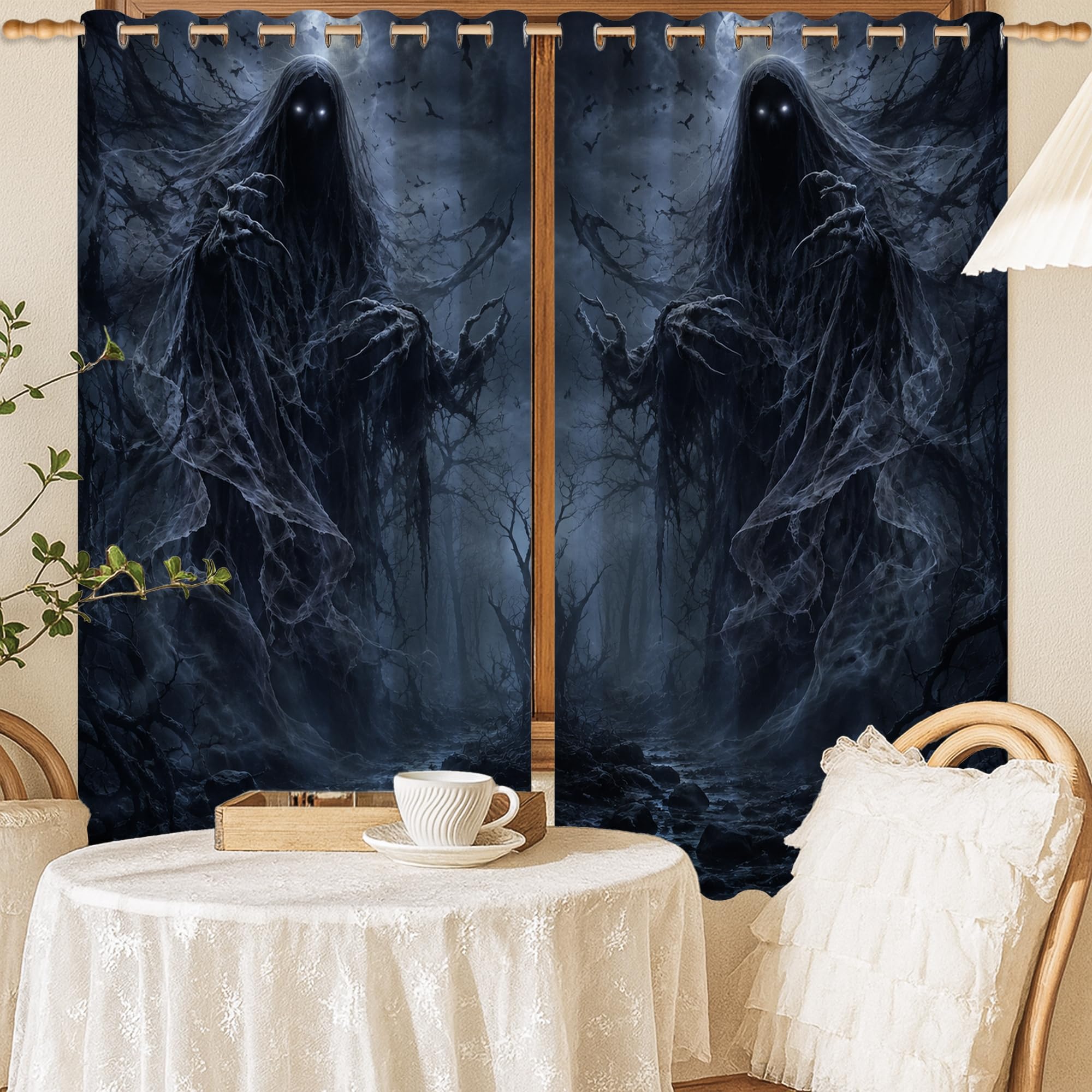 Rideaux occultants gothiques noirs à œillets 132x137cm pour chambre
