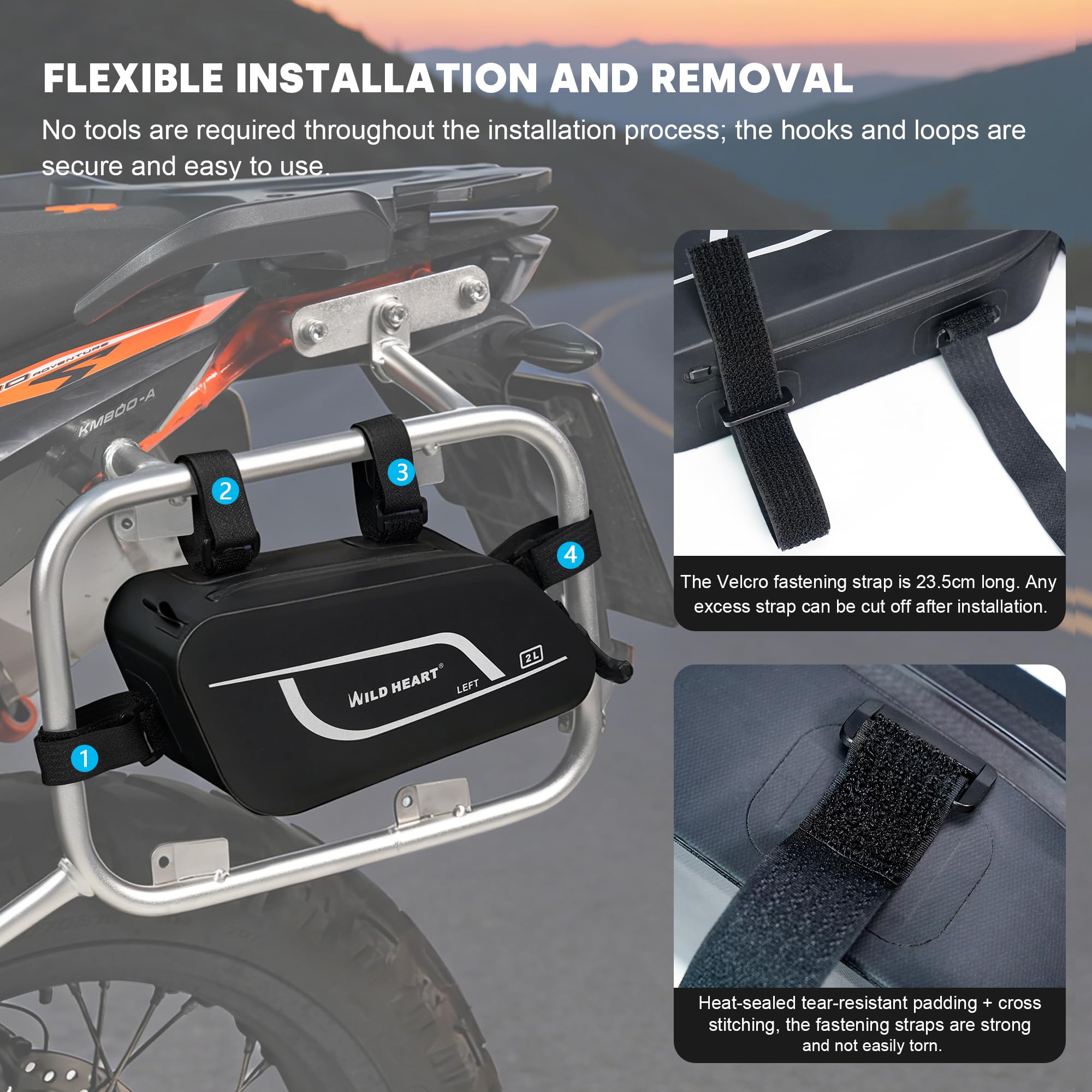 WILD HEART wasserdichte Motorrad-Werkzeugtasche mit luftdichtem Reißverschluss – Kompatibel mit Motorrädern, Dirt Bikes und Zubehör (EIN Paar)