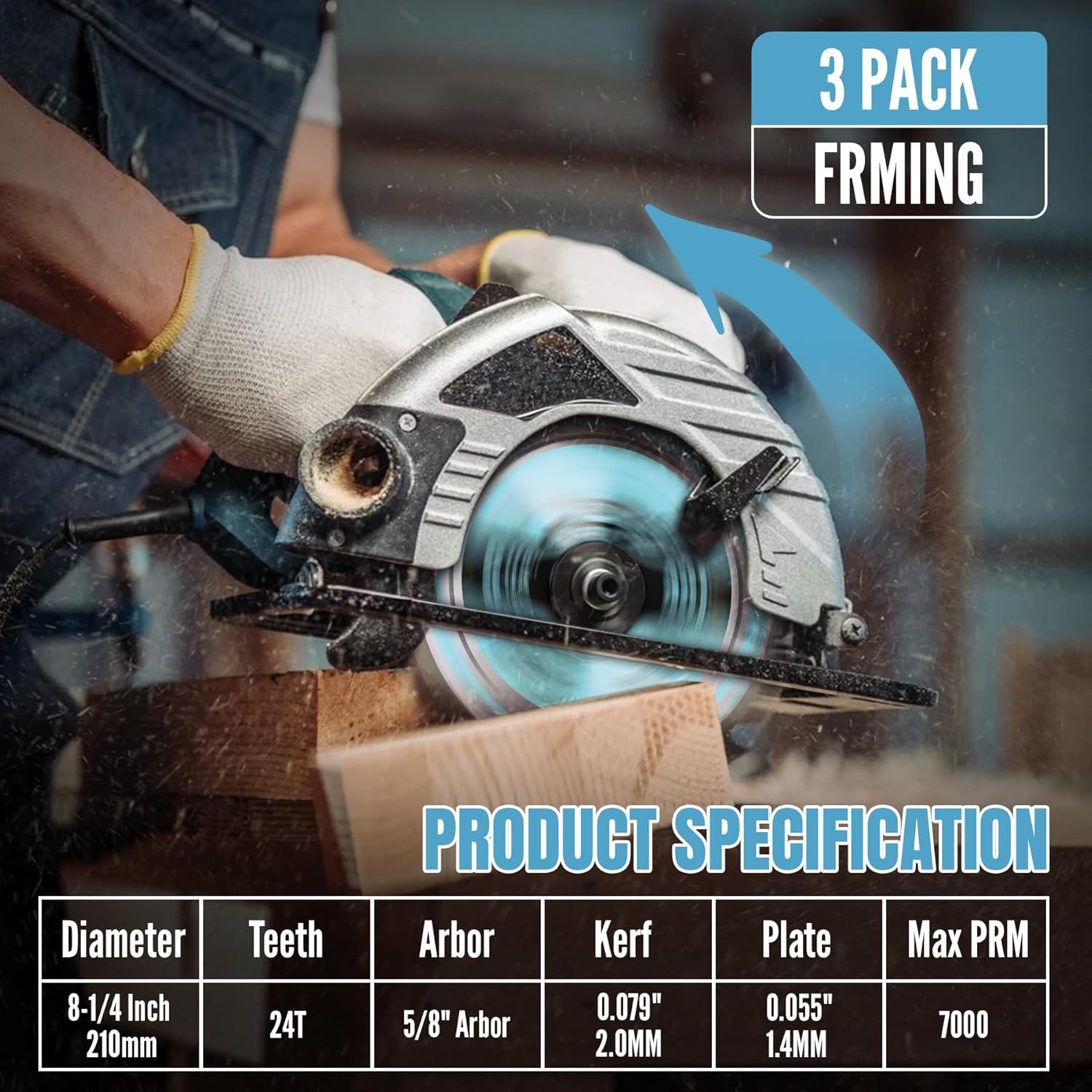 KEENTECH 8-1/4 Inch Table Saw Blade 24T by 5/8" Bore Fast Cutting for Plywood, MDF, OSB, Longer Service Life, 3-Pack