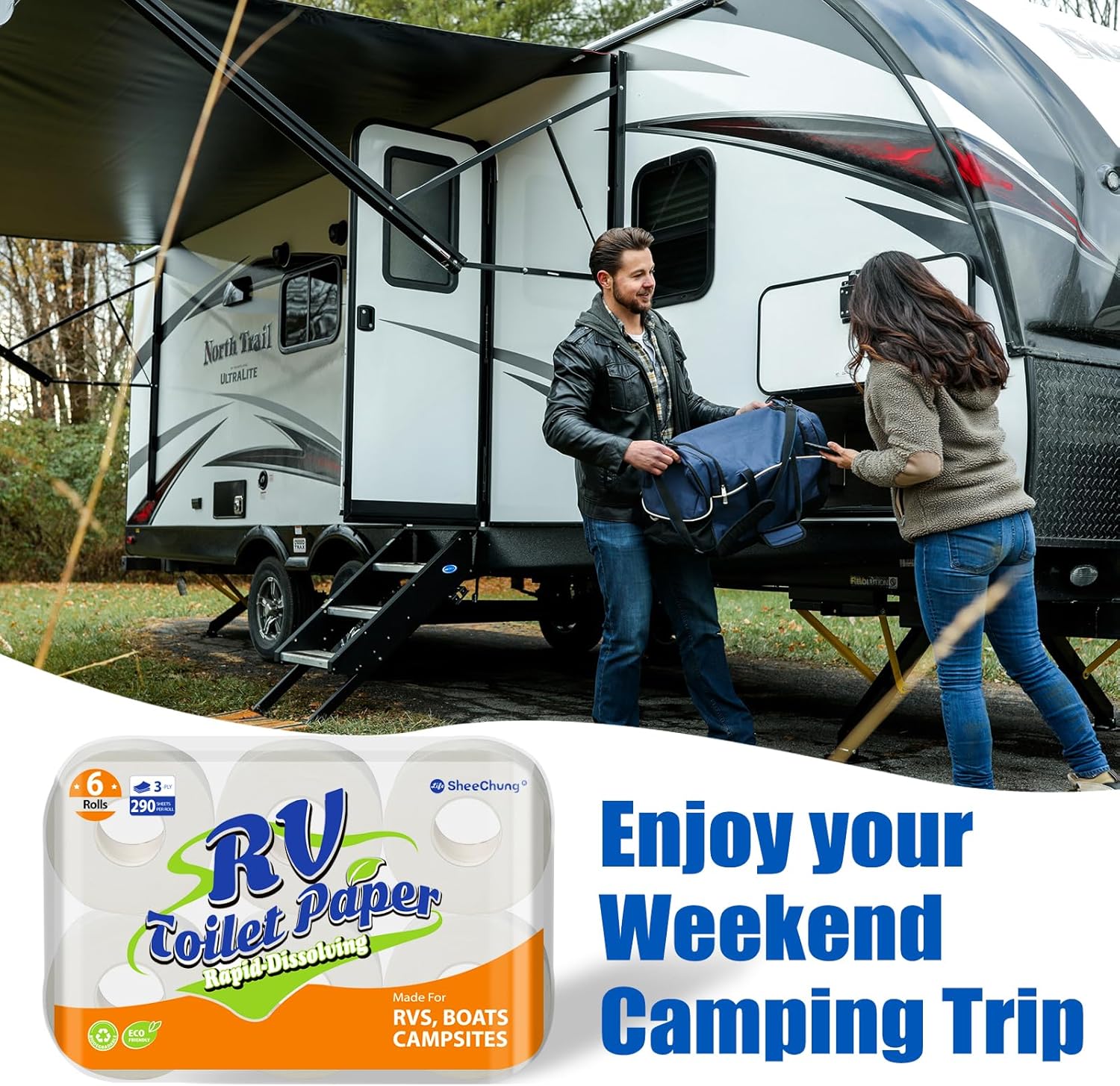 SheeChung RV Toilet Paper - 6 Rolls, Rapid Dissolve, Septic Safe, Travel Toilet Tissue and Fire Pit Cover Round 44" D x 24" H Waterproof 600D Heavy Duty Patio Gas Fire Pit Cover