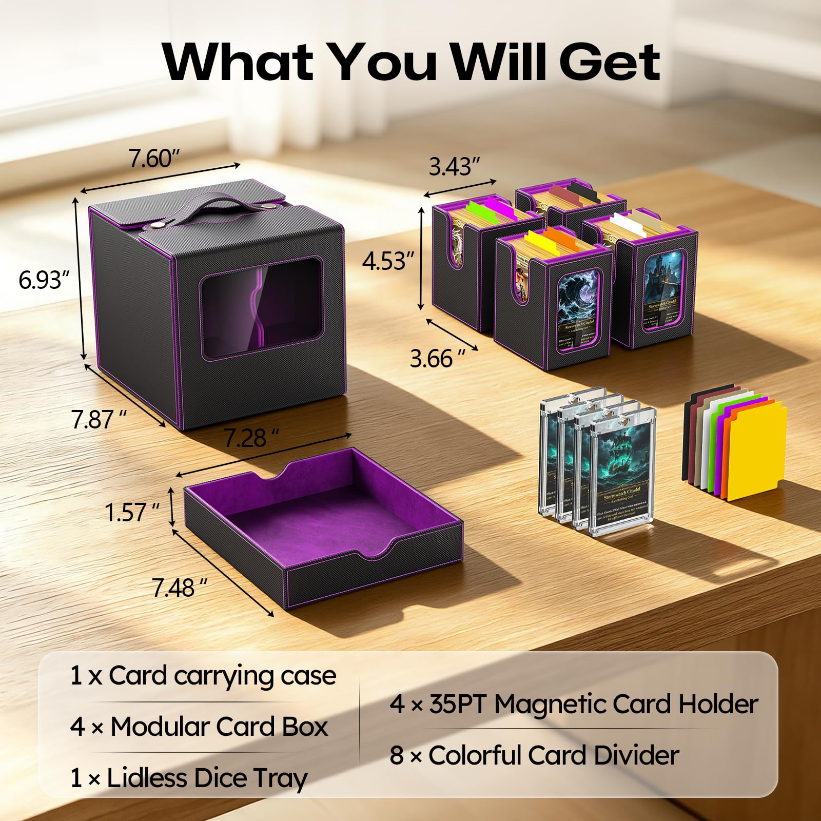 Cortile Commander - Caja de mazo para MTG, funda modular de 4 barajas con bandeja de dados y asa, capacidad para más de 520 tarjetas de doble manga, caja de cartas mágicas con soportes magnéticos y