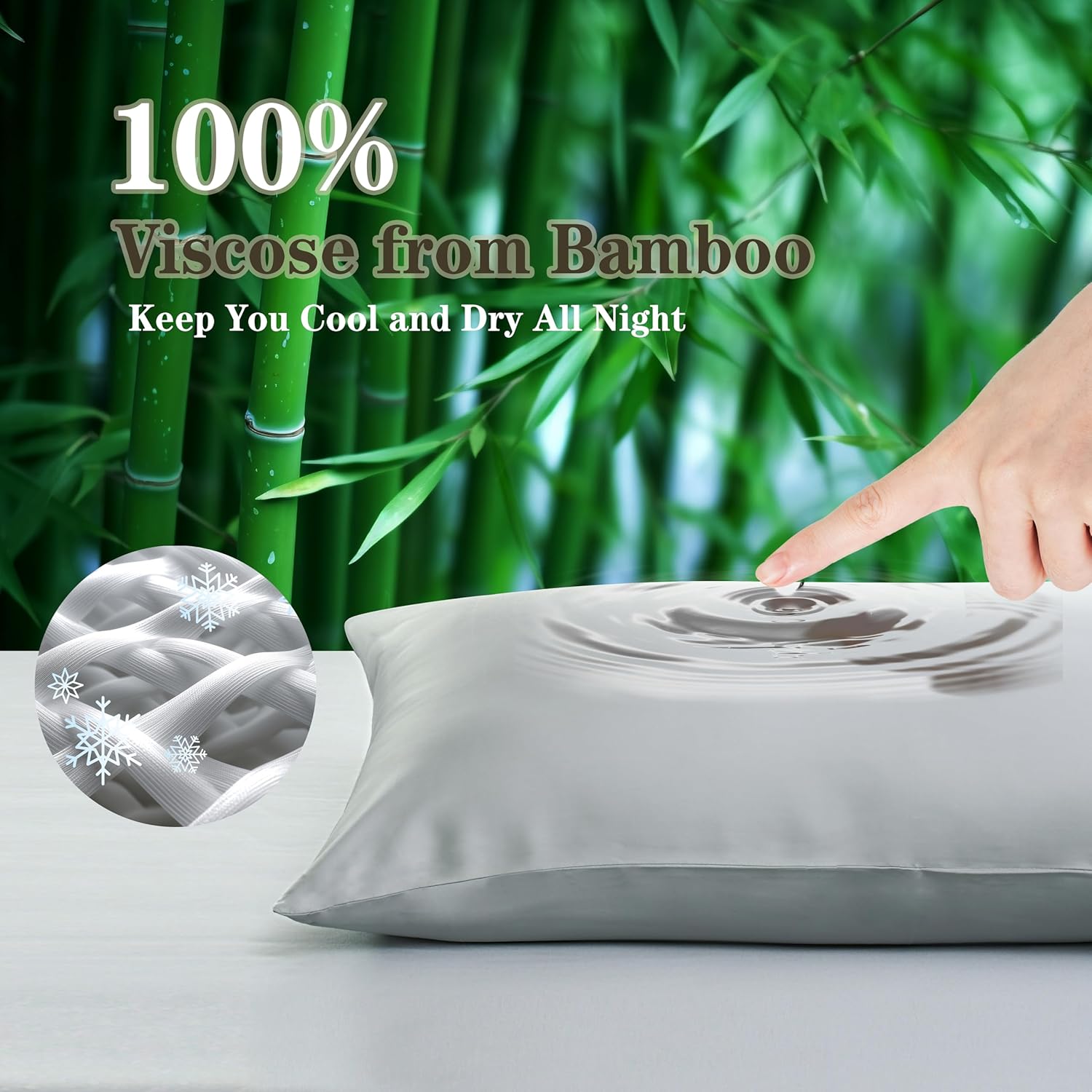 4 Pack Cooling Pillowcases for Hot Sleepers & Night Sweats, 400 TC Bamboo Viscose Pillow Protectors, Zippered Pillow Cases Queen Size, Breathable Silky Soft Pillow Covers, Gray, 20x30