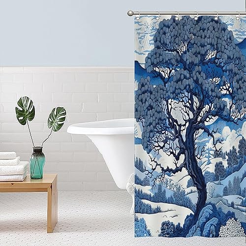 Miniatura 201 de Cortinas de ducha de baño con ganchos, 72 x 92 pulgadas, cortina de ducha de tela impermeable con diseño de flores y pájaros, cortina de ducha