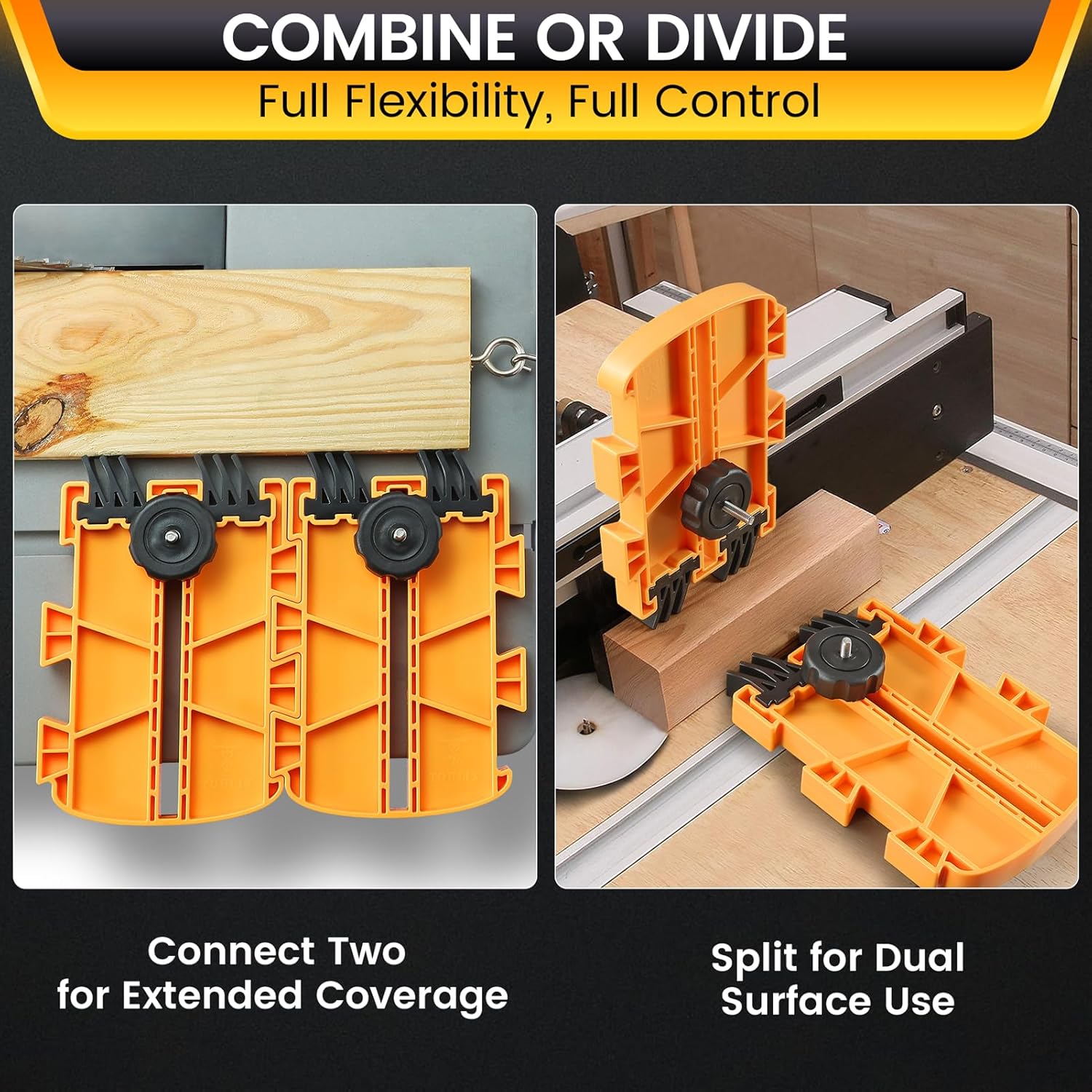 Featherboard for Table Saws, Router Tables & Band Saws – Kickback Prevention & Precision Feed Control Accessory for Safer Cutting Woodworking Tools – Dual-Leg Base with Flexible Arms Yellow & 2Packs