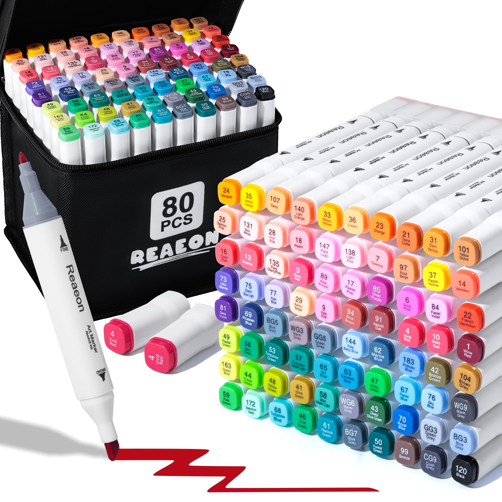 Alcohol Art Markers, 80 Colors Fine & Chisel Dual Tip Marker Set, Permanent Art Markers for Adults Sketching Painting Drawing and Coloring(White Barrel)