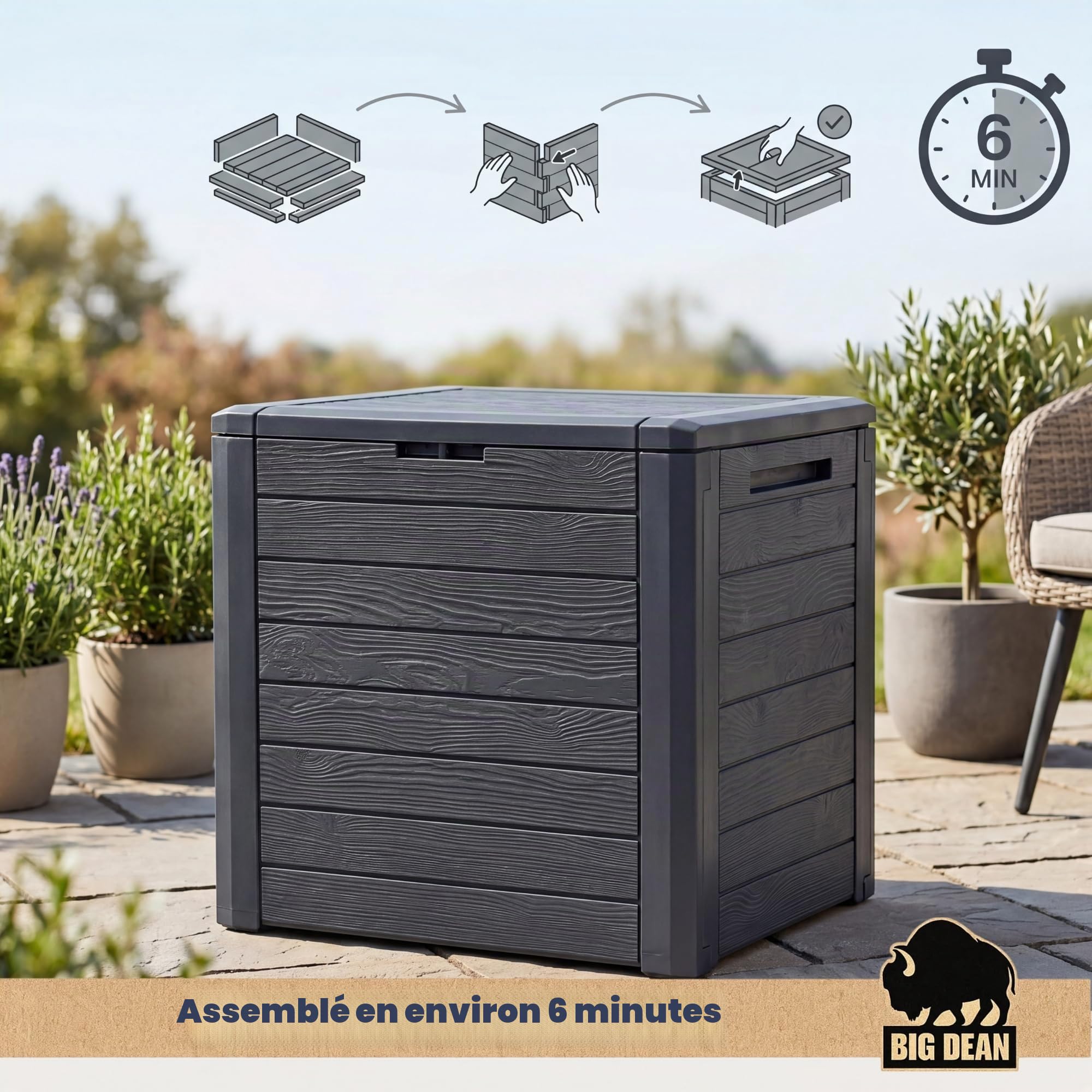 BigDean Petite boîte de jardin compacte 140 l, idéale pour balcon et petites surfaces, aspect bois