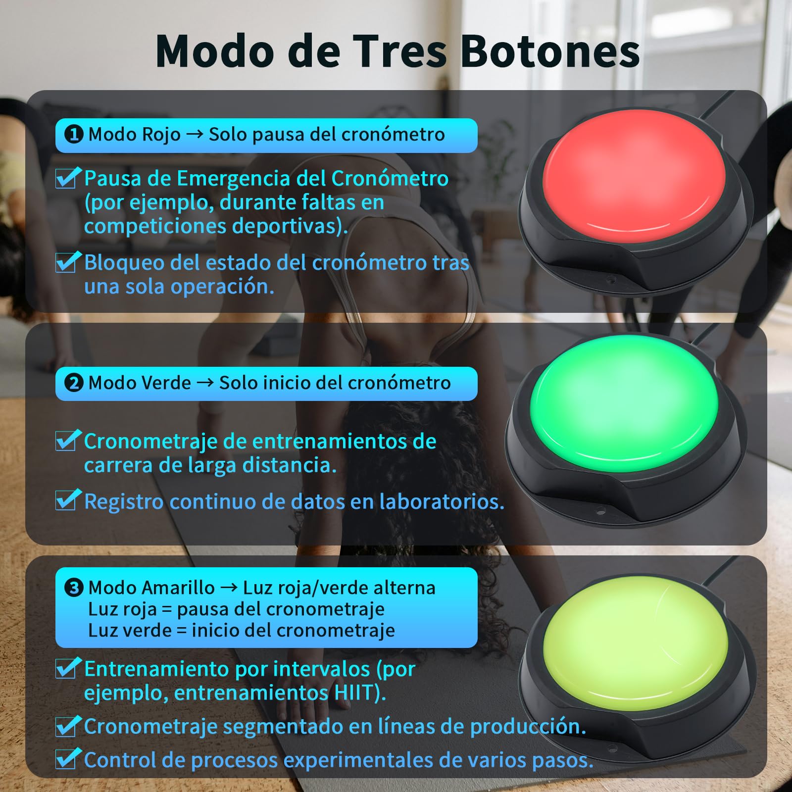 Gym Timer, Reloj de Pared Digital 12/24H con Botón Inalámbrico de Inicio/Parada, Cronometro, Temporizador Digital con Mando a Distancia, Cronometros Deportivos para HIIT/Tabata/FGB(1 botón)