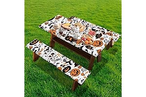 Ghost Faces Halloween Picnic Table Cover with Bench Covers