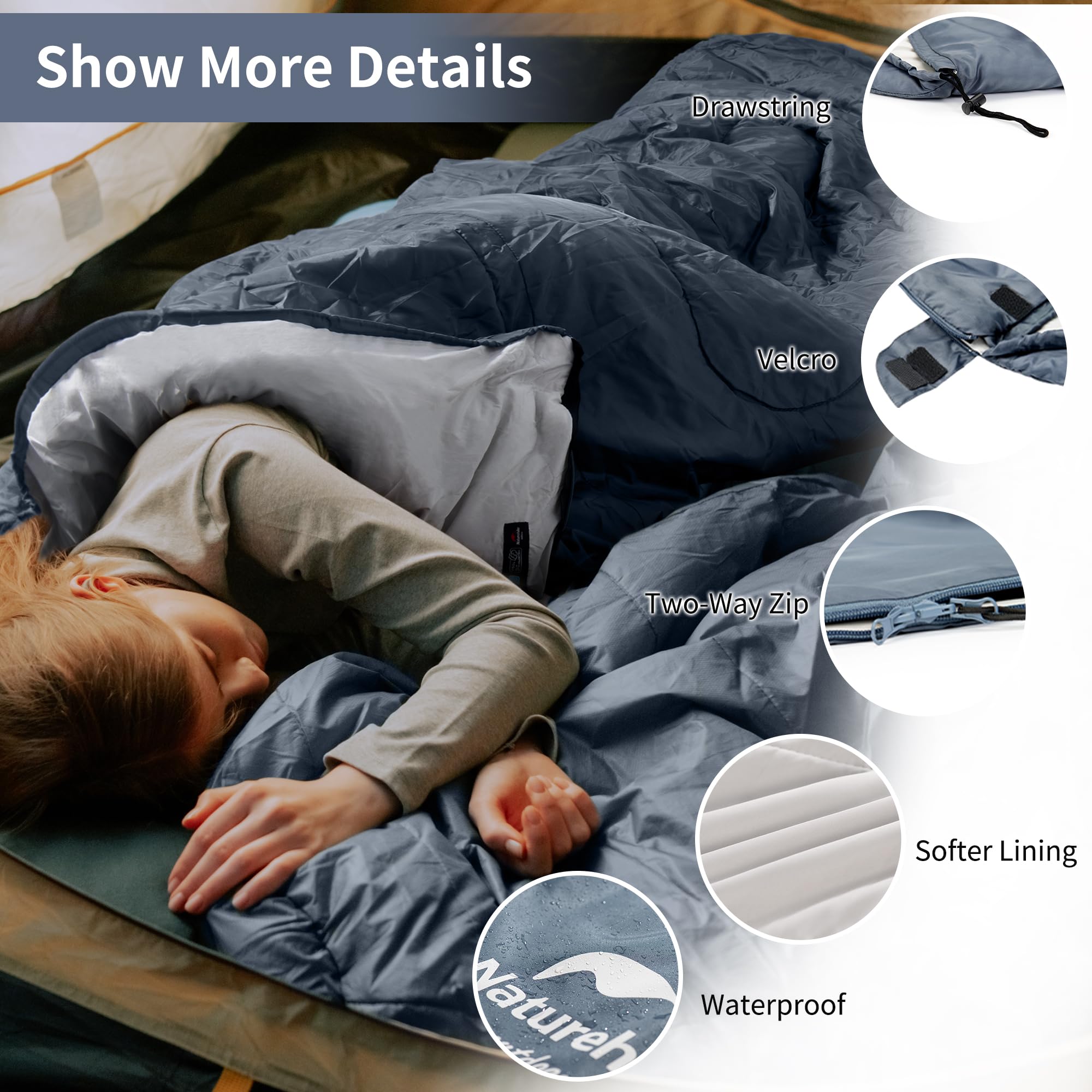 Naturehike Sacco a Pelo,3 Stagioni per Adulti,Gemellabile L e R,Oversize 220x85cm,Ultraleggero Portatile Compatto con Sacca di Compressione,Combina Matrimoniale