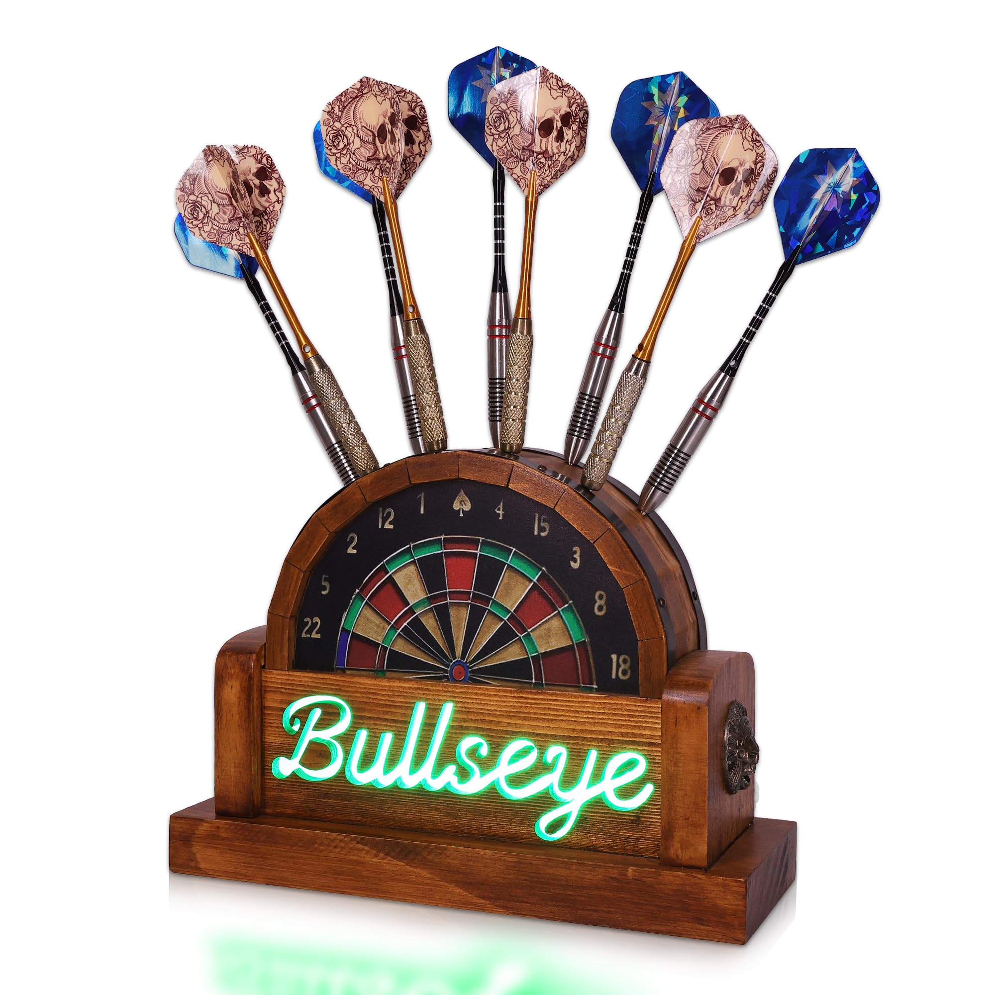 CoolGift Mart Light Up Dart Stand, Wooden Dart Holder with USB Powered Holds 9 Darts, Xmas Birthday Gifts for Darts Enthusiasts
