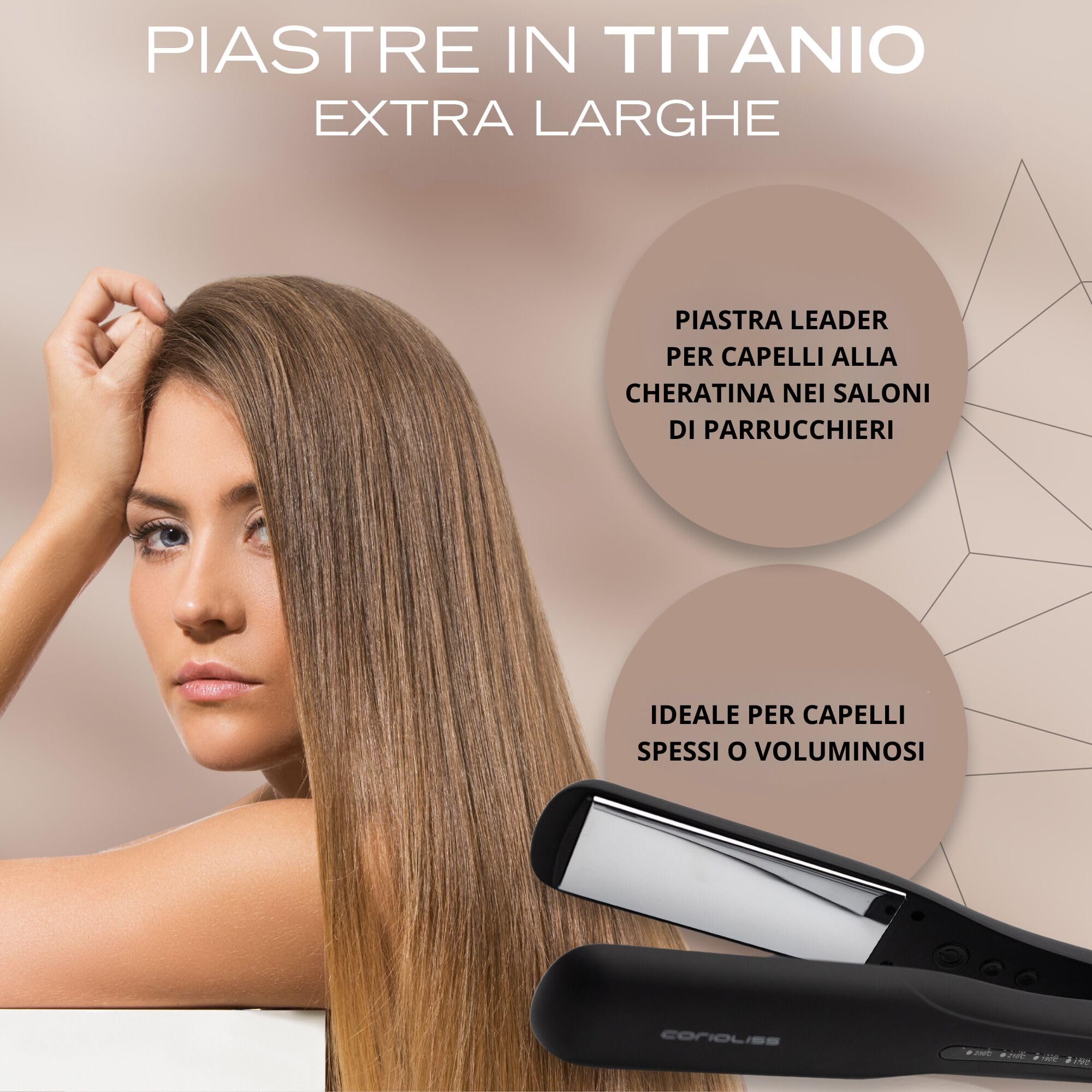 Corioliss WIDE | Piastre per capelli Professionale Larghe | Titanio | Perfetta per lisciare e creare onde e ricci | Con controllo della temperatura