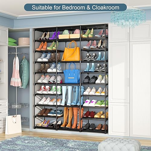 Miniatura 6 de Kottwca Zapatero grande de 3 filas y 10 niveles para entrada de armario, 60 a 65 pares de zapateros, estante de metal para zapatos, vertical y