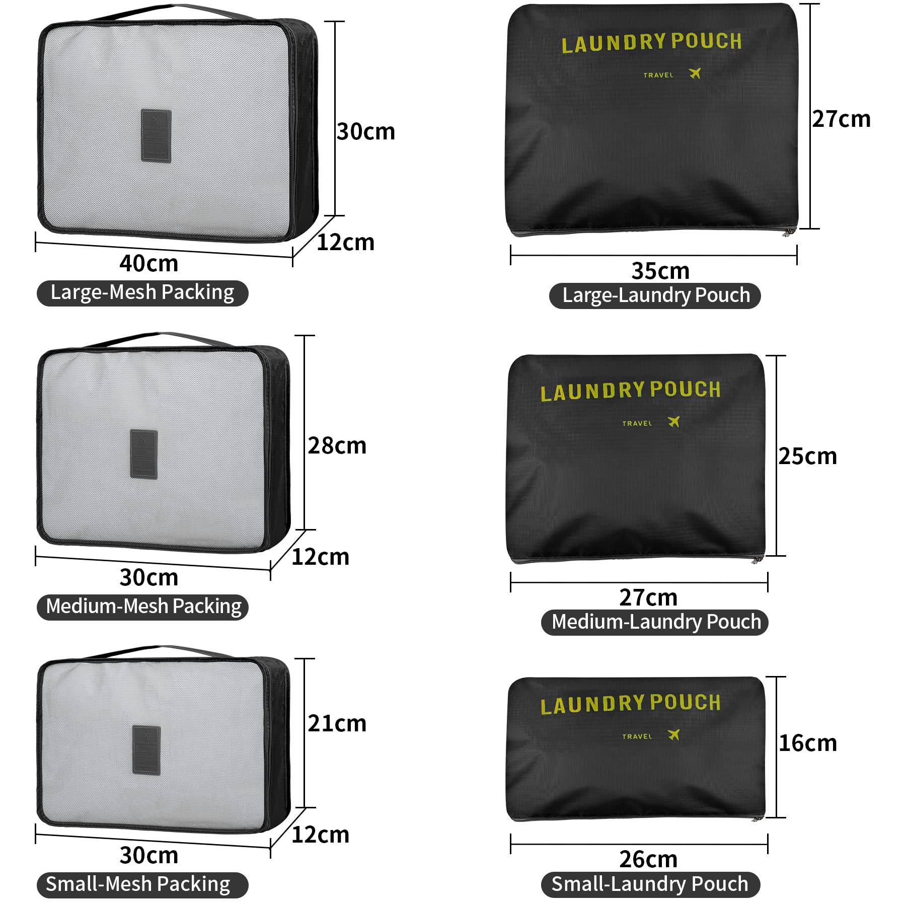 Organizer Valigie Packing Cube, Coolzon Organizer Viaggio Sacchetti per Valigia Travel Organizer Cubi Organizzatori, Set di 6,Nero