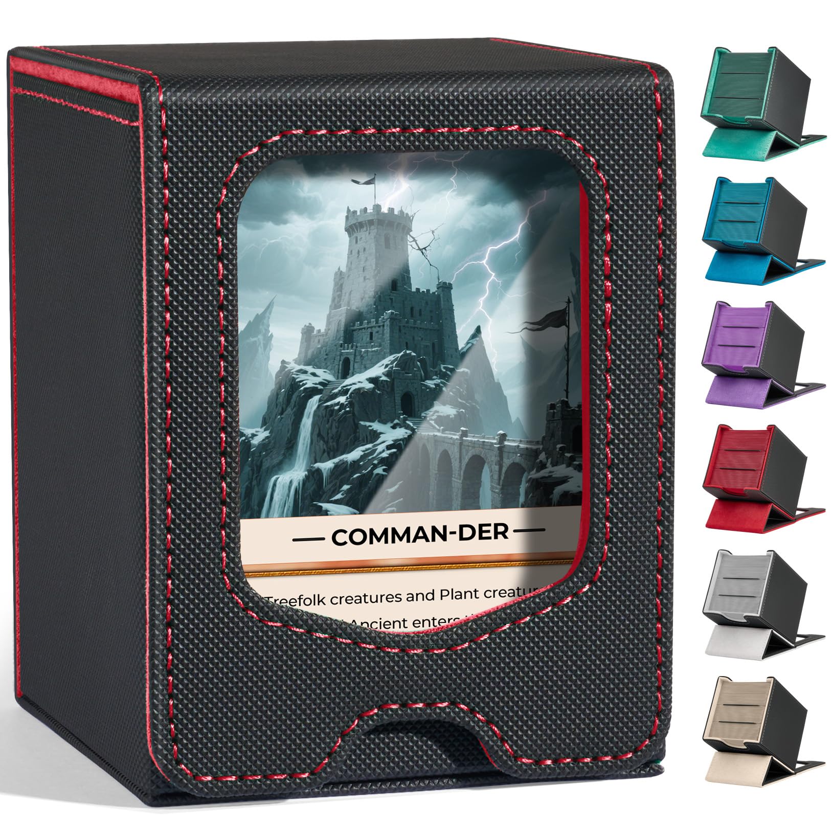 Photo 1 of Fabmaker Deck Box Compatible with MTG Commander, (patent Pending) Magnetic Trading Card Storage Box with Comman-der, Fits 100 Double-Sleeved Cards, Card Box Compatible with Magic the Gathering, Red