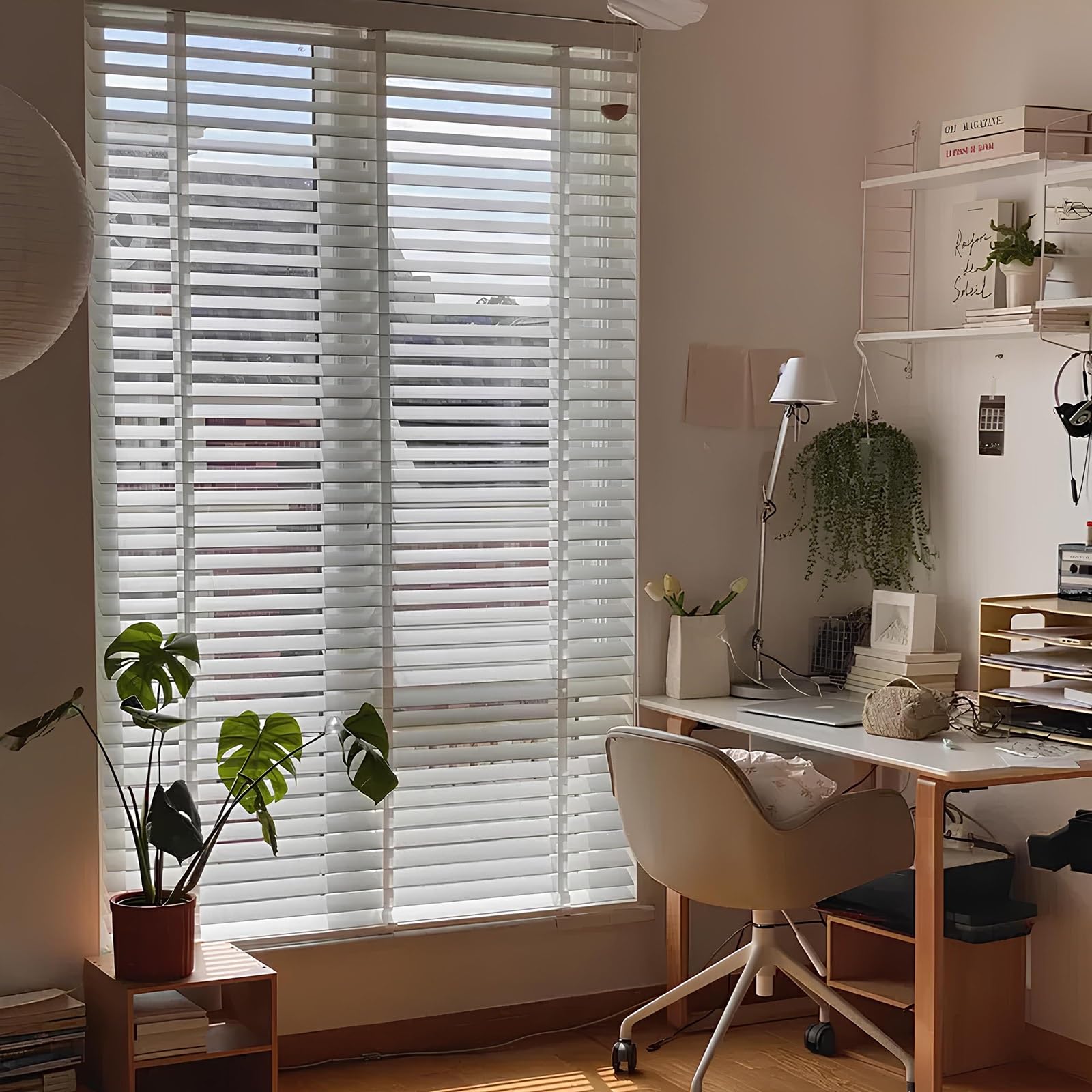 Persiana veneciana de madera blanca de 150x250 cm para un control térmico eficiente en el hogar