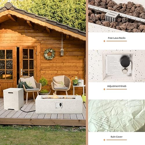 Miniatura 4 de HOMPUS Fogata de propano para exteriores, 50,000 BTU, 42 x 17 pulgadas, mesa rectangular de gas de hormigón para exteriores, muebles sin humo con