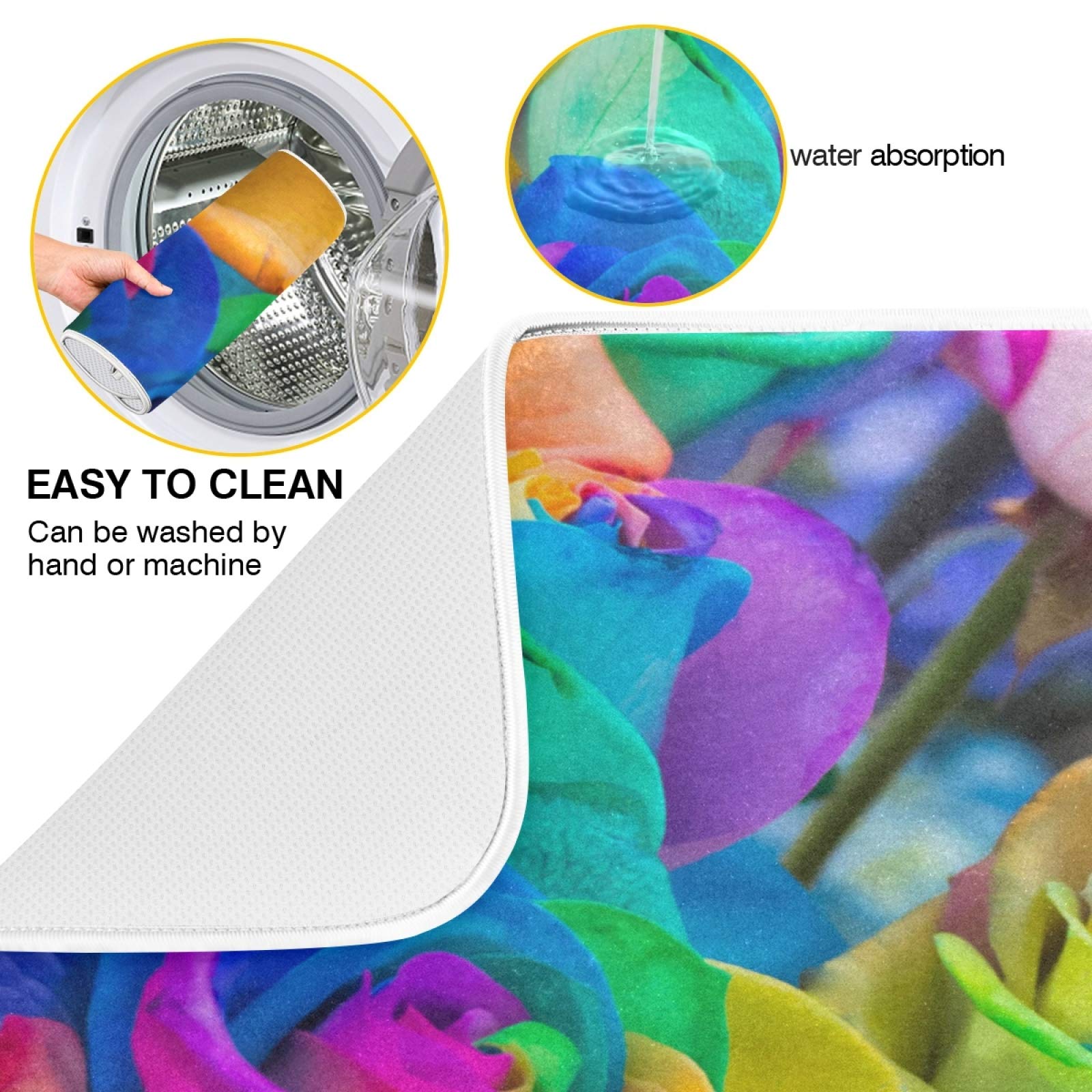 ALAZA Colorful Rose Flower Rainbow Watercolor Dish Drying Mat for Kitchen Counter 16 x 18 Inch