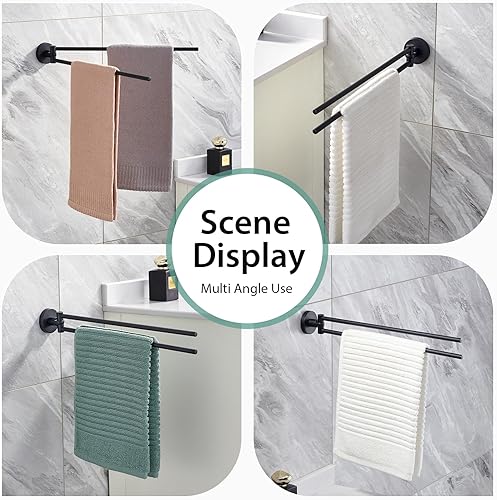 Miniatura 4 de Faustina Toallero giratorio negro, toallero oscilante, toallero de baño, montado en la pared, brazos dobles, barra de torre de acero inoxidable con