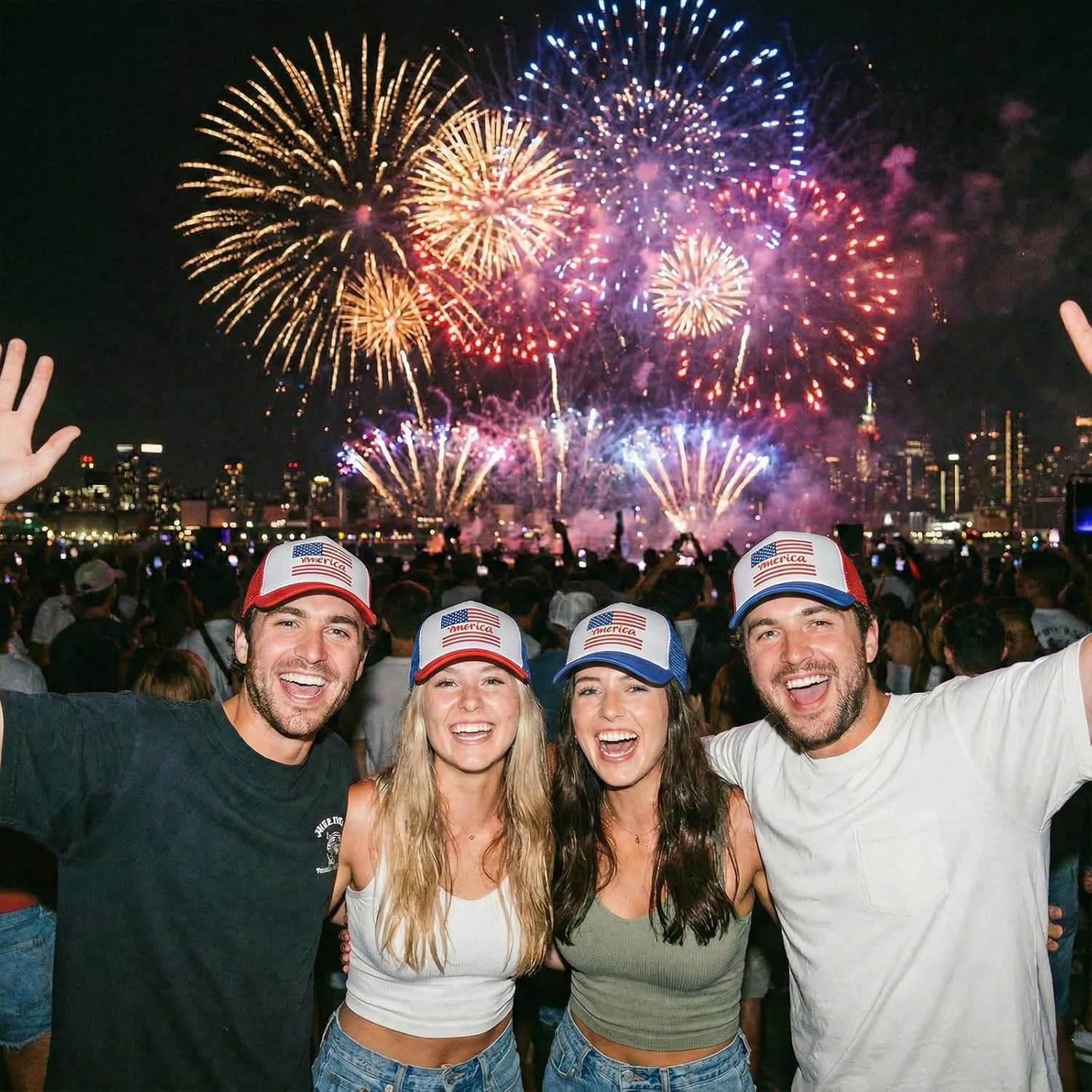 Jiuguva 4 Pcs American Flag Trucker Hat for Men Women USA 4th of July Patriotic Baseball Caps